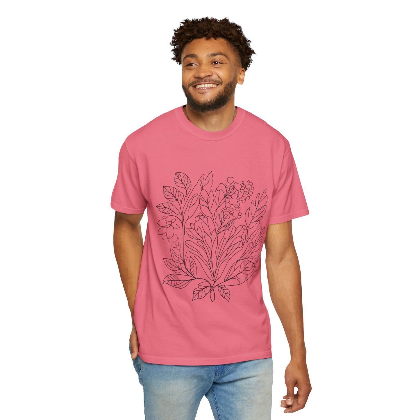 Botanical Line Art Unisex T-Shirt - Eco-Friendly Floral Design