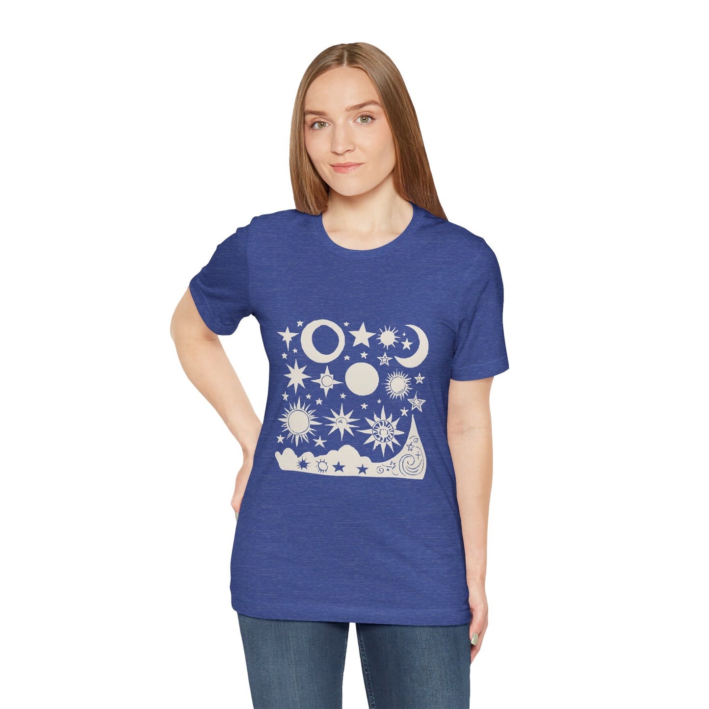 Celestial Vibes Unisex Short Sleeve Tee - Stars and Moons Design