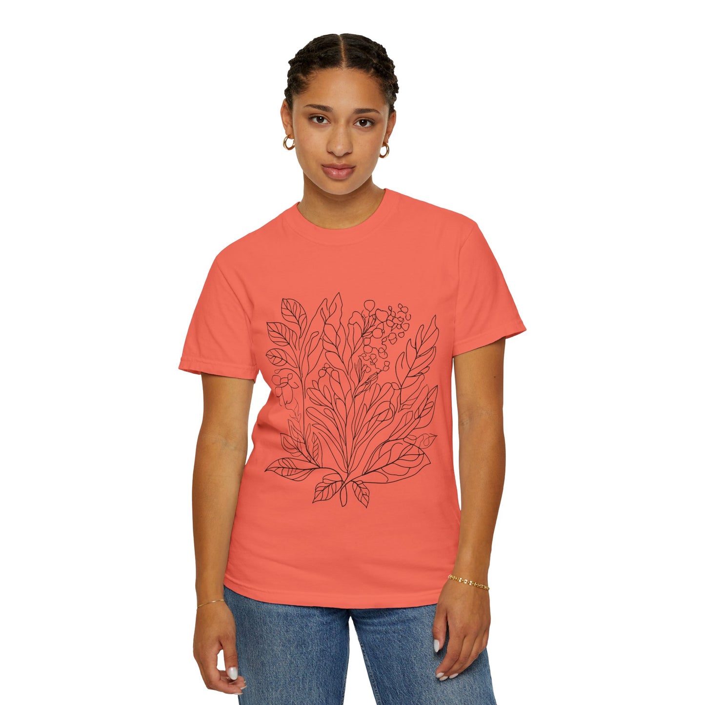 Botanical Line Art Unisex T-Shirt - Eco-Friendly Floral Design