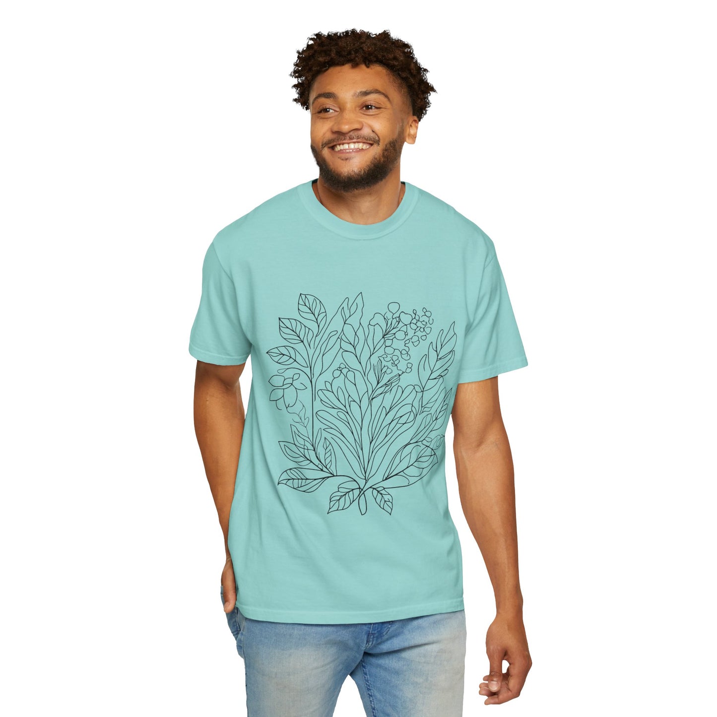 Botanical Line Art Unisex T-Shirt - Eco-Friendly Floral Design