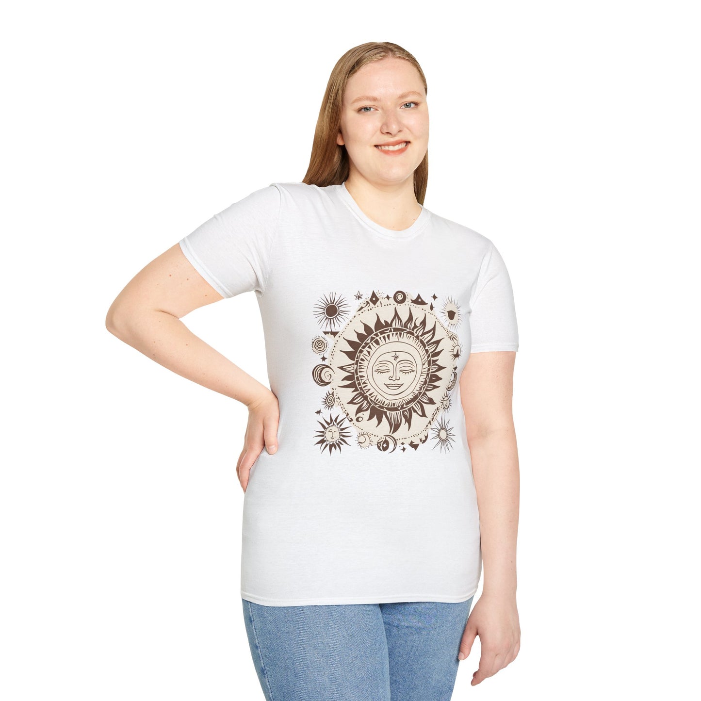 Celestial Sun Unisex Softstyle T-Shirt - Boho Chic Graphic Tee