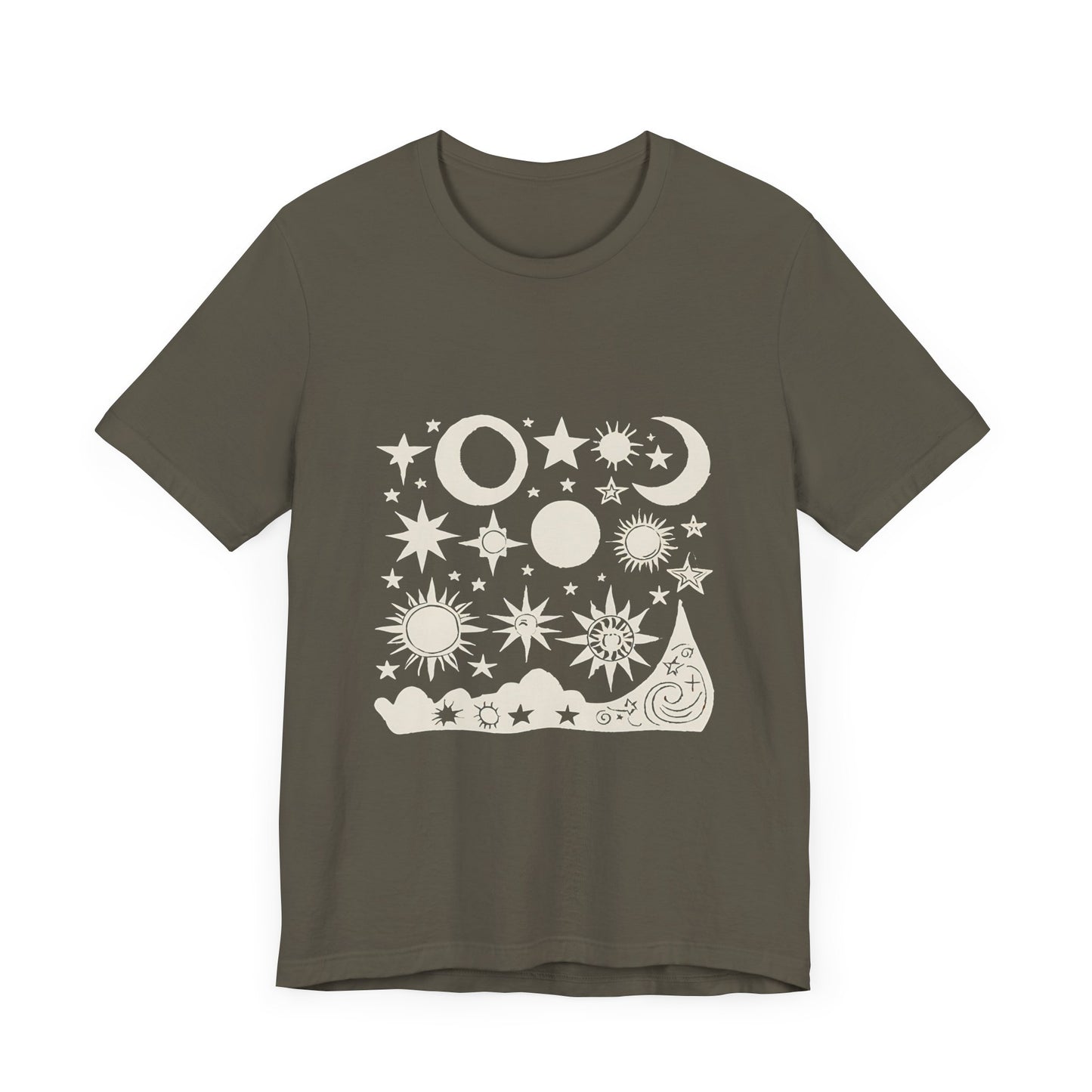 Celestial Vibes Unisex Short Sleeve Tee - Stars and Moons Design