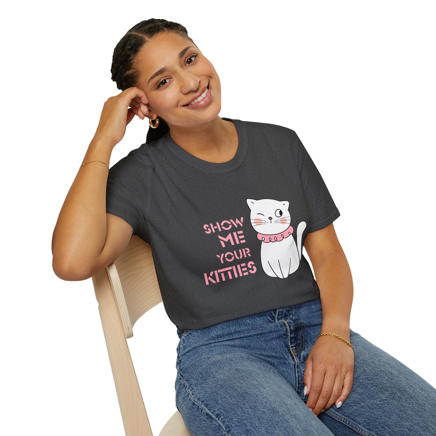 Show Me Your Kitties Unisex Softstyle T-Shirt - Cute Cat Graphic Tee for Cat Lovers