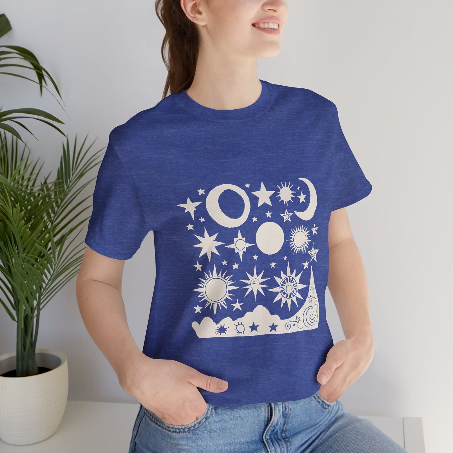 Celestial Vibes Unisex Short Sleeve Tee - Stars and Moons Design