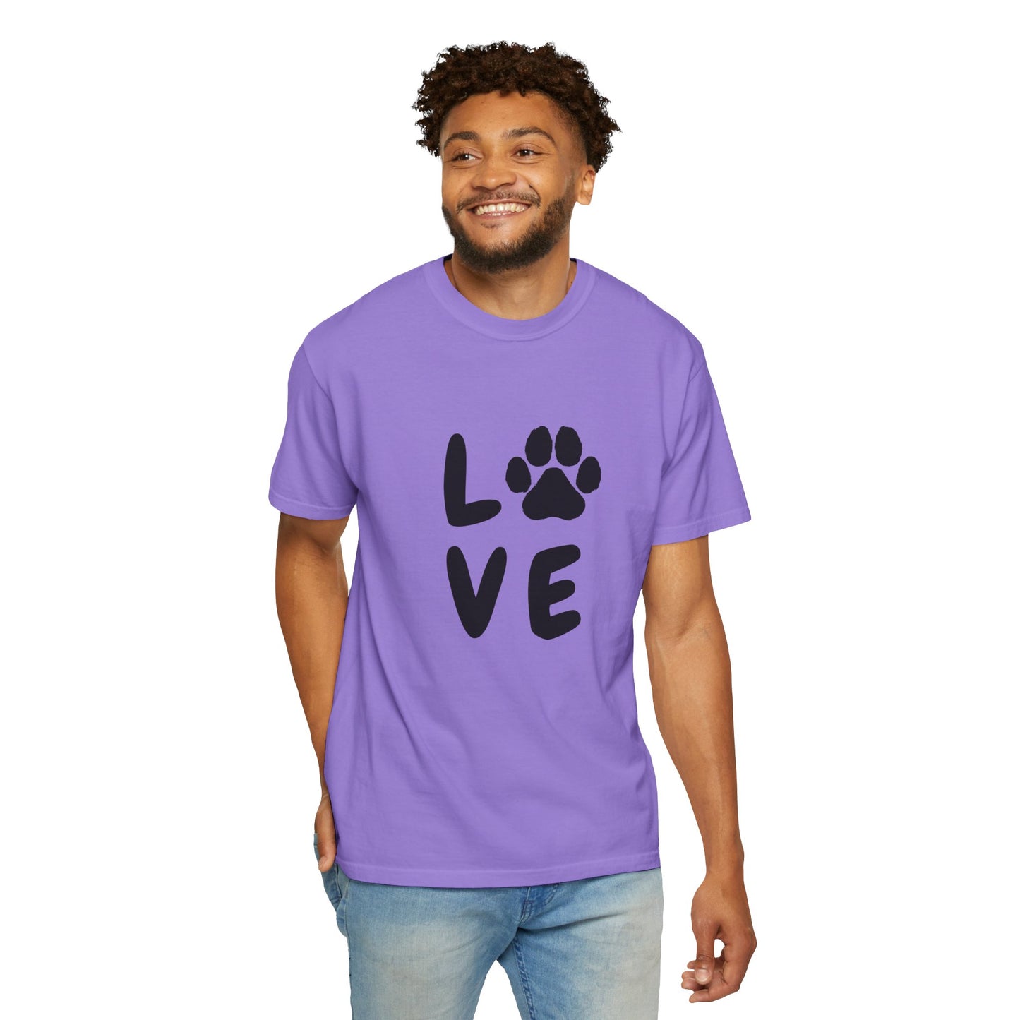 Love and Paw Unisex Garment-Dyed T-Shirt - Perfect for Dog Lovers