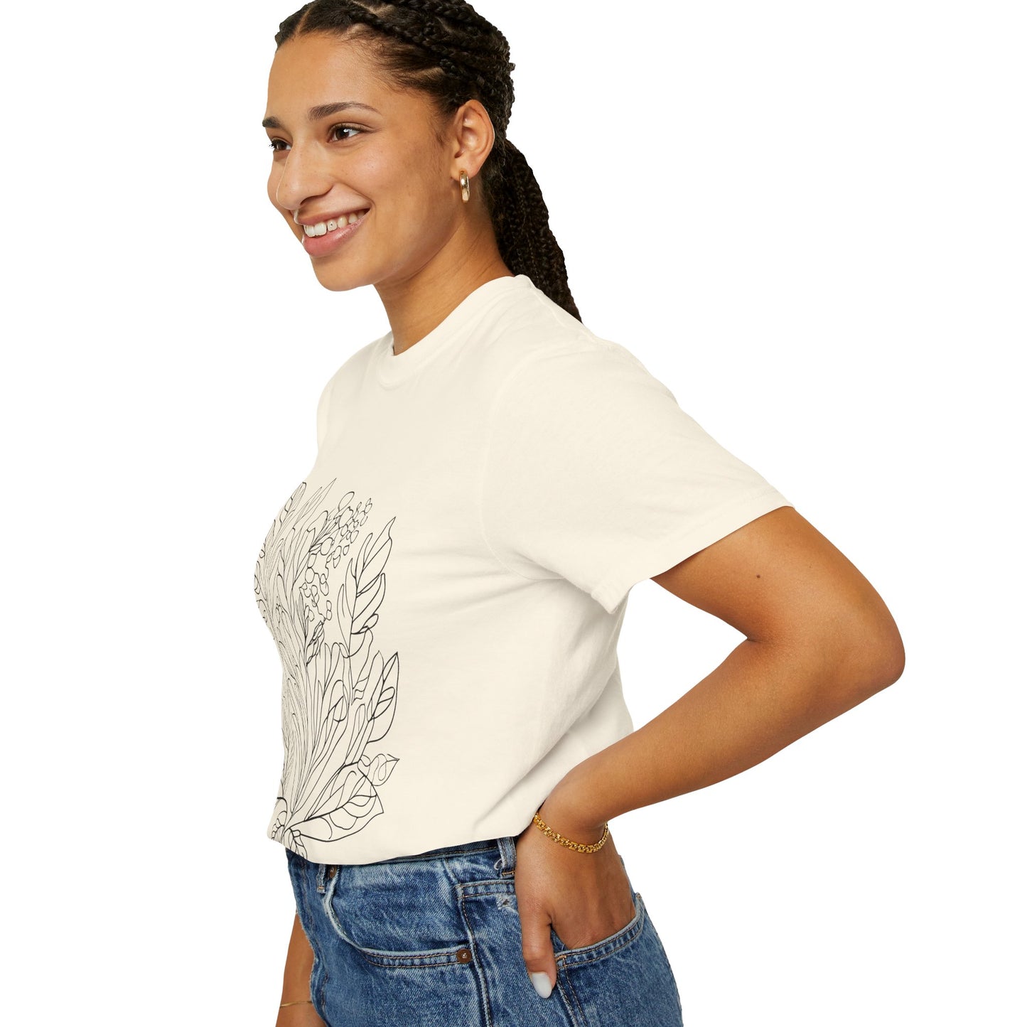 Botanical Line Art Unisex T-Shirt - Eco-Friendly Floral Design