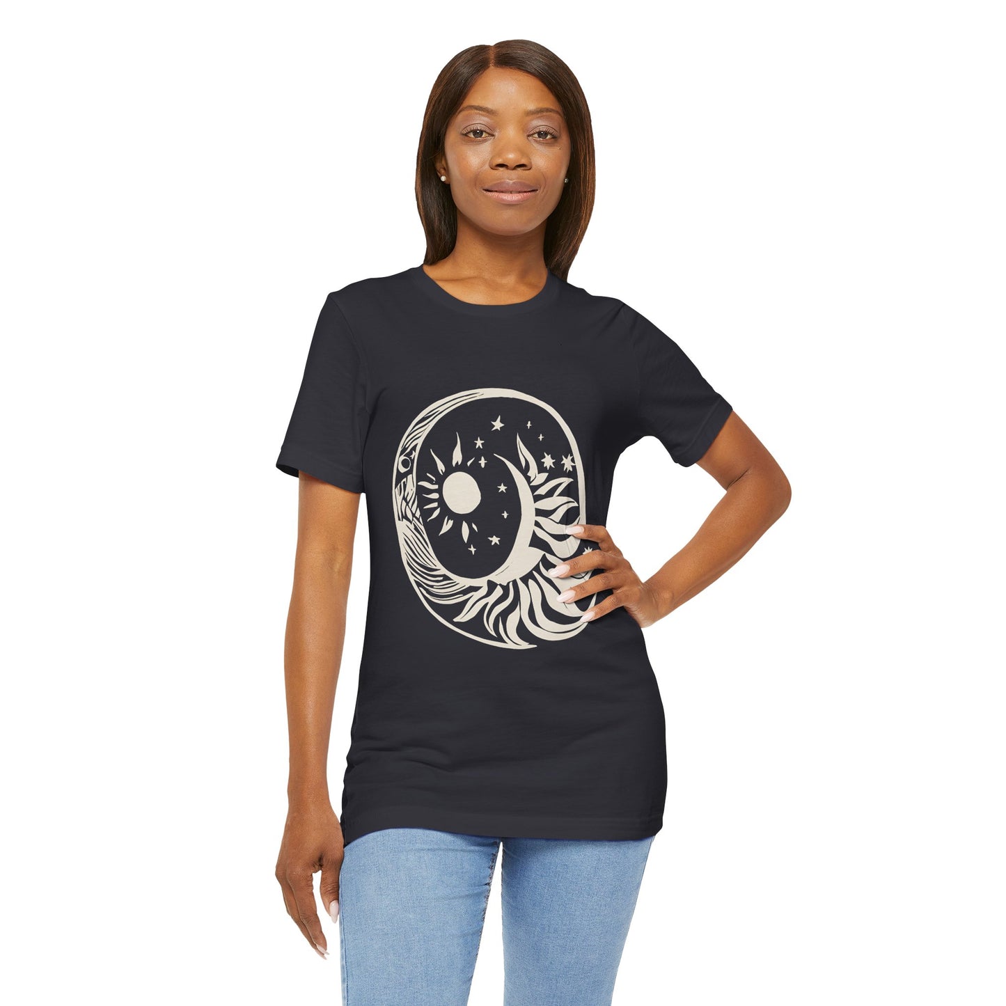 Bohemian Sun and Moon Graphic Tee - Unisex Jersey Short Sleeve