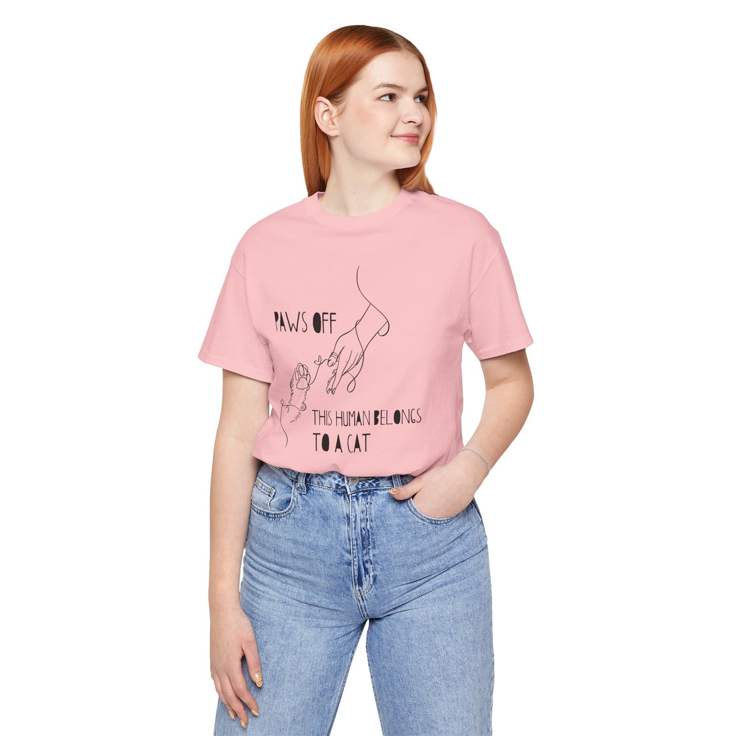 Cat Lover Unisex Jersey Tee - 'Paws Off This Human Belongs to a Cat'