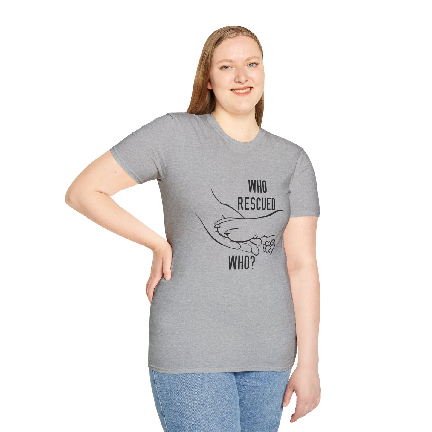 Who Rescued Who? Unisex Softstyle T-Shirt - Perfect for Animal Lovers