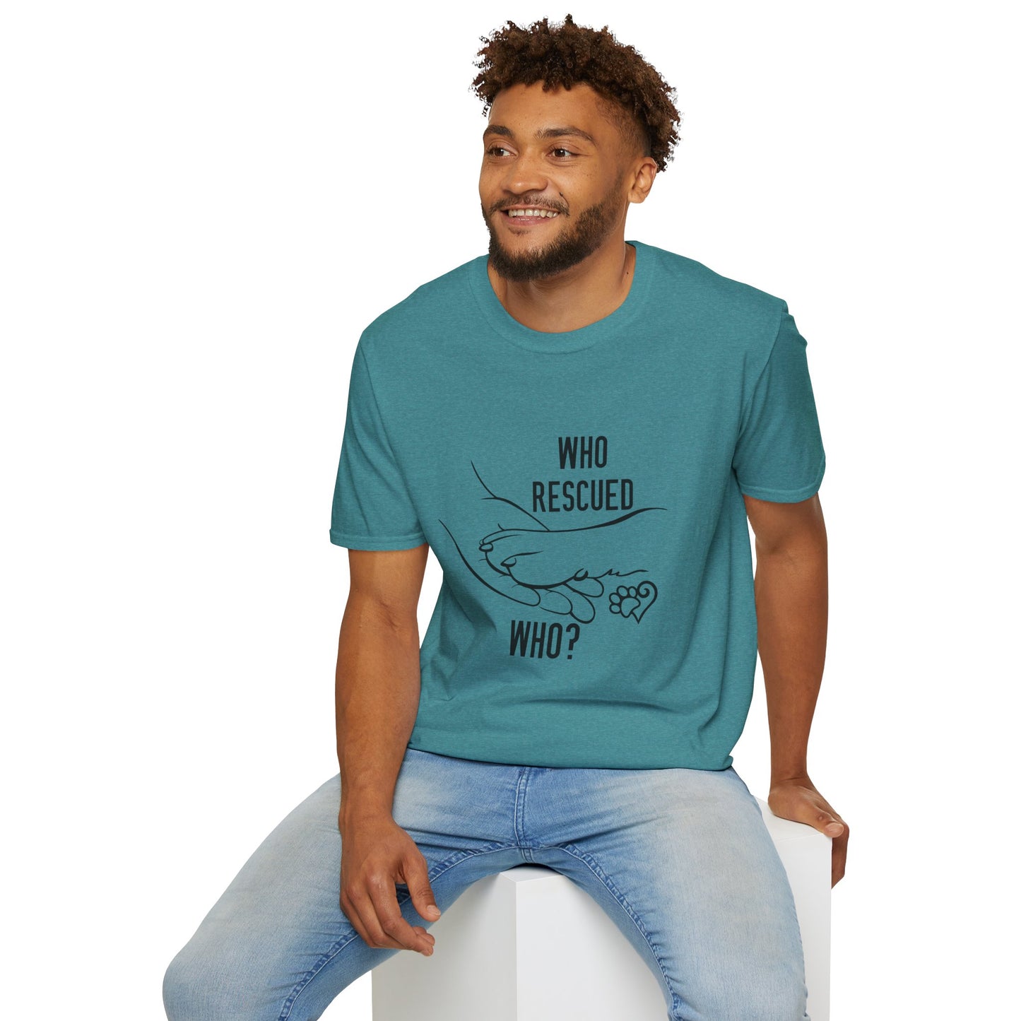 Who Rescued Who? Unisex Softstyle T-Shirt - Perfect for Animal Lovers