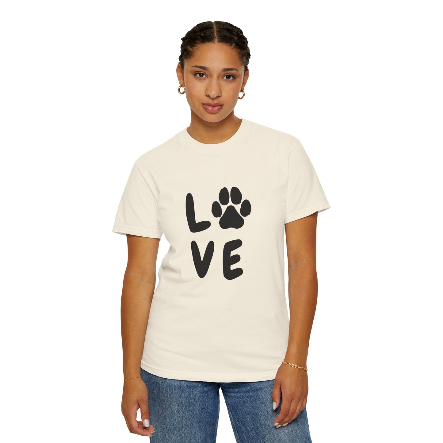 Love and Paw Unisex Garment-Dyed T-Shirt - Perfect for Dog Lovers