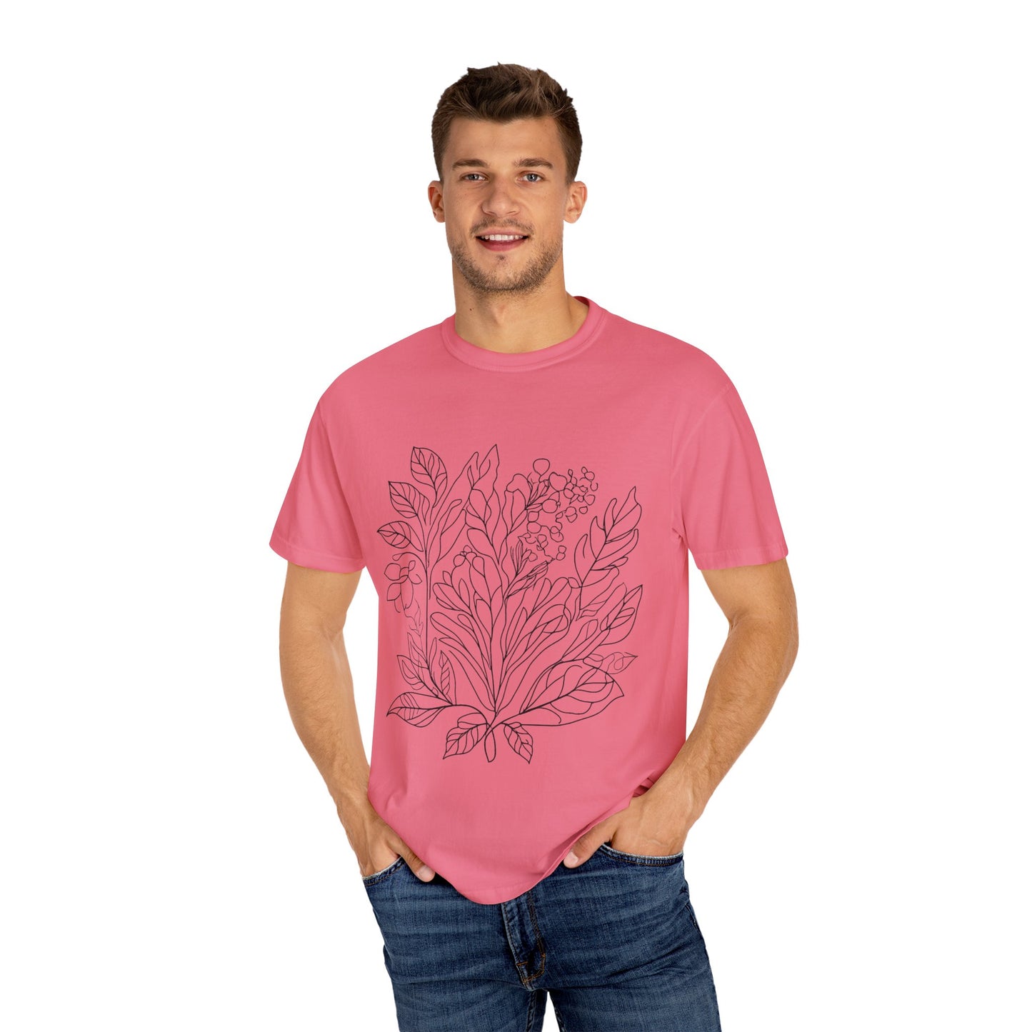 Botanical Line Art Unisex T-Shirt - Eco-Friendly Floral Design