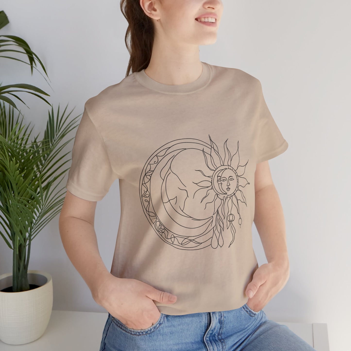 Sun and Moon Graphic Tee - Boho Unisex Jersey Short Sleeve Shirt