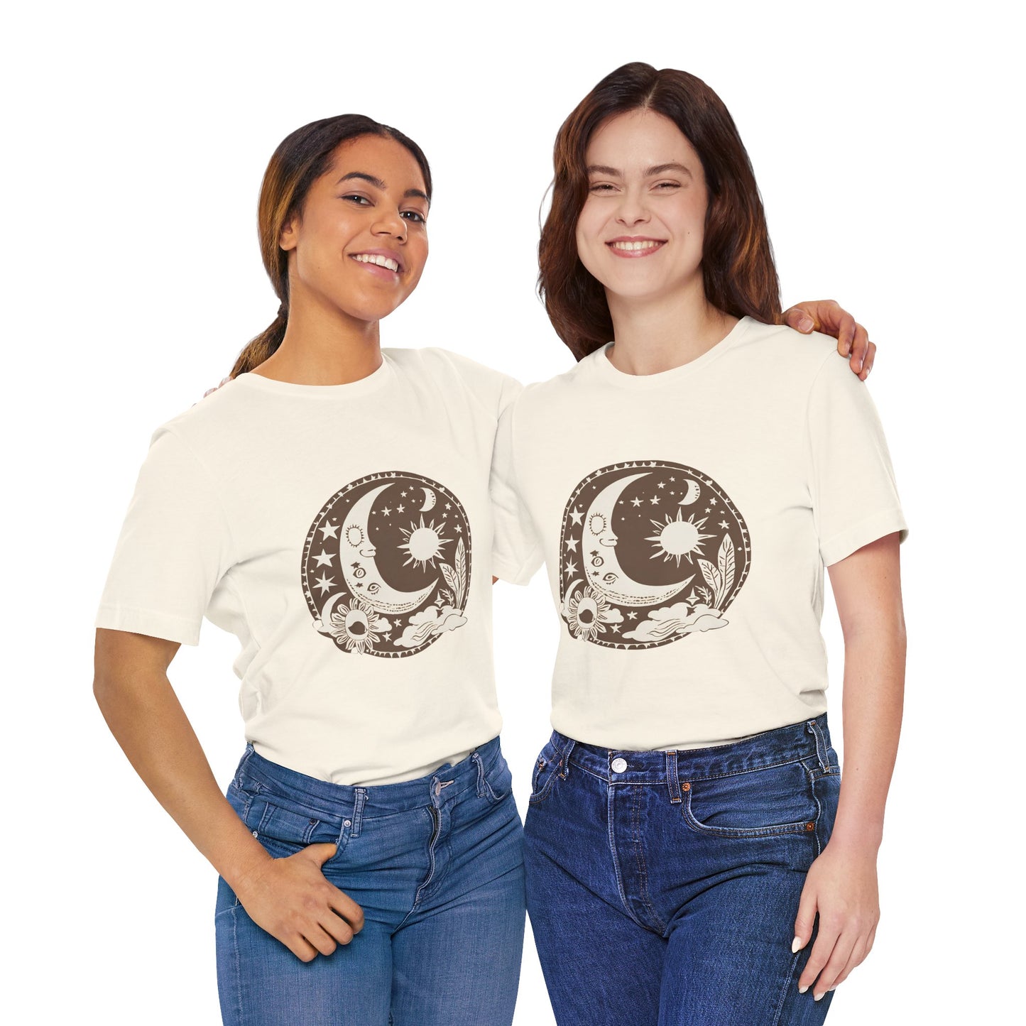 Celestial Dreams Unisex Jersey Tee - Moon & Sun Design