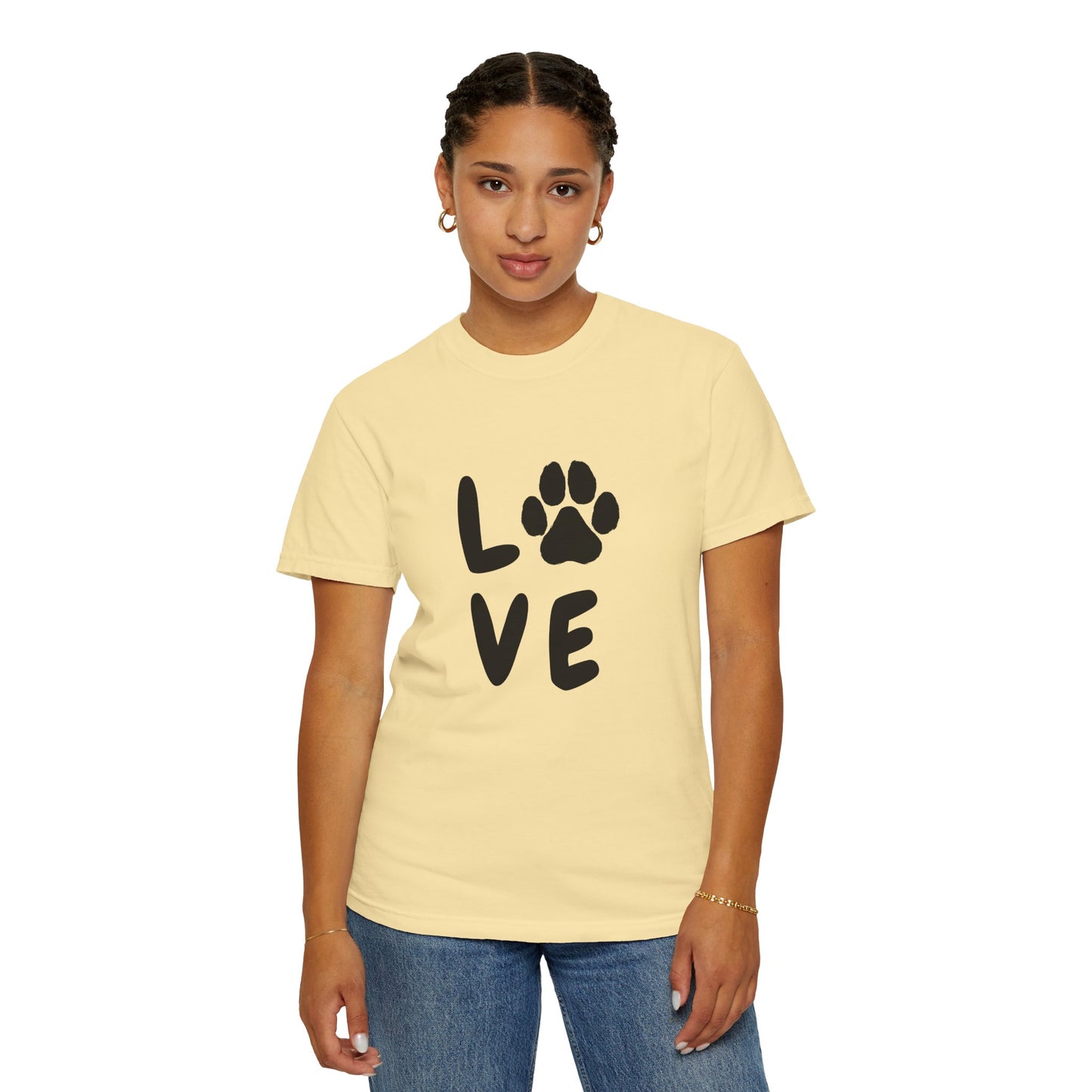 Love and Paw Unisex Garment-Dyed T-Shirt - Perfect for Dog Lovers