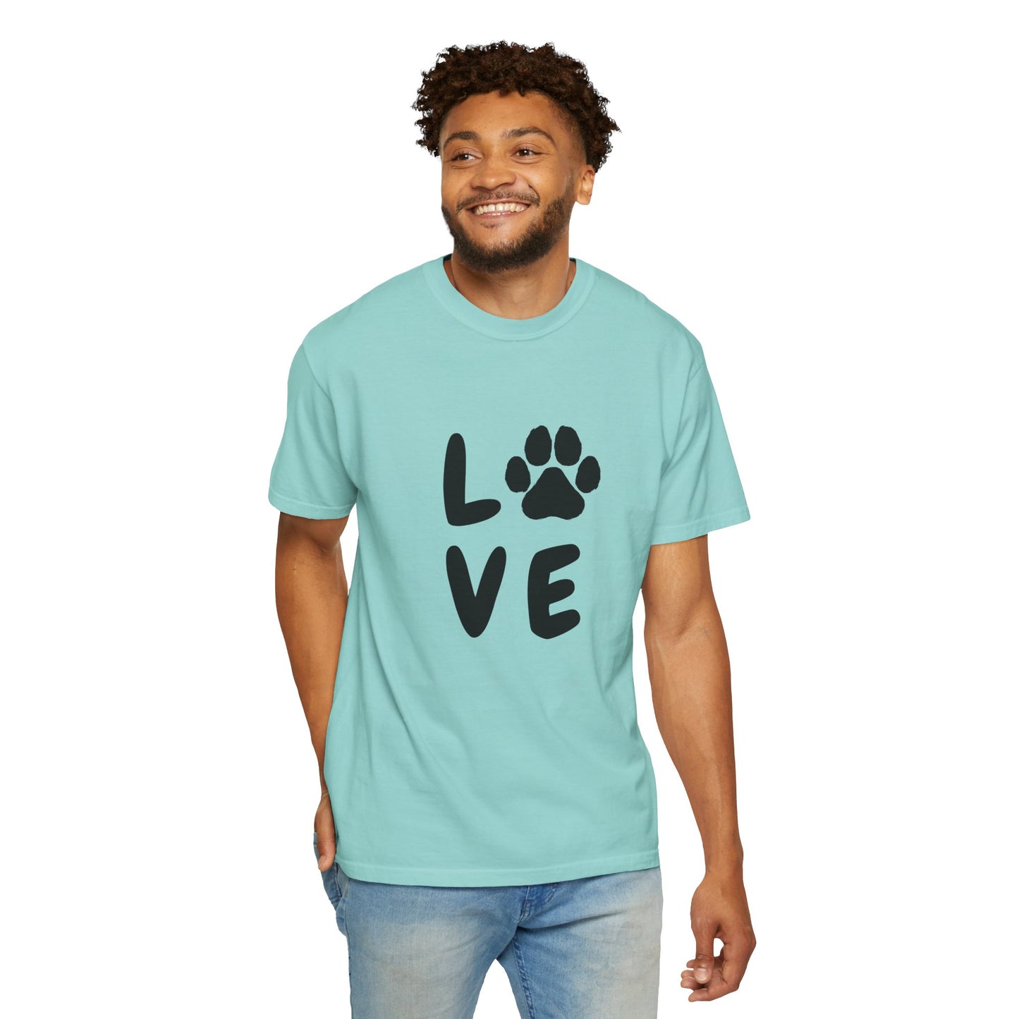 Love and Paw Unisex Garment-Dyed T-Shirt - Perfect for Dog Lovers