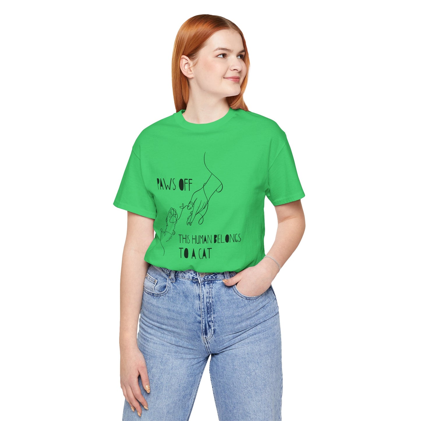 Cat Lover Unisex Jersey Tee - 'Paws Off This Human Belongs to a Cat'