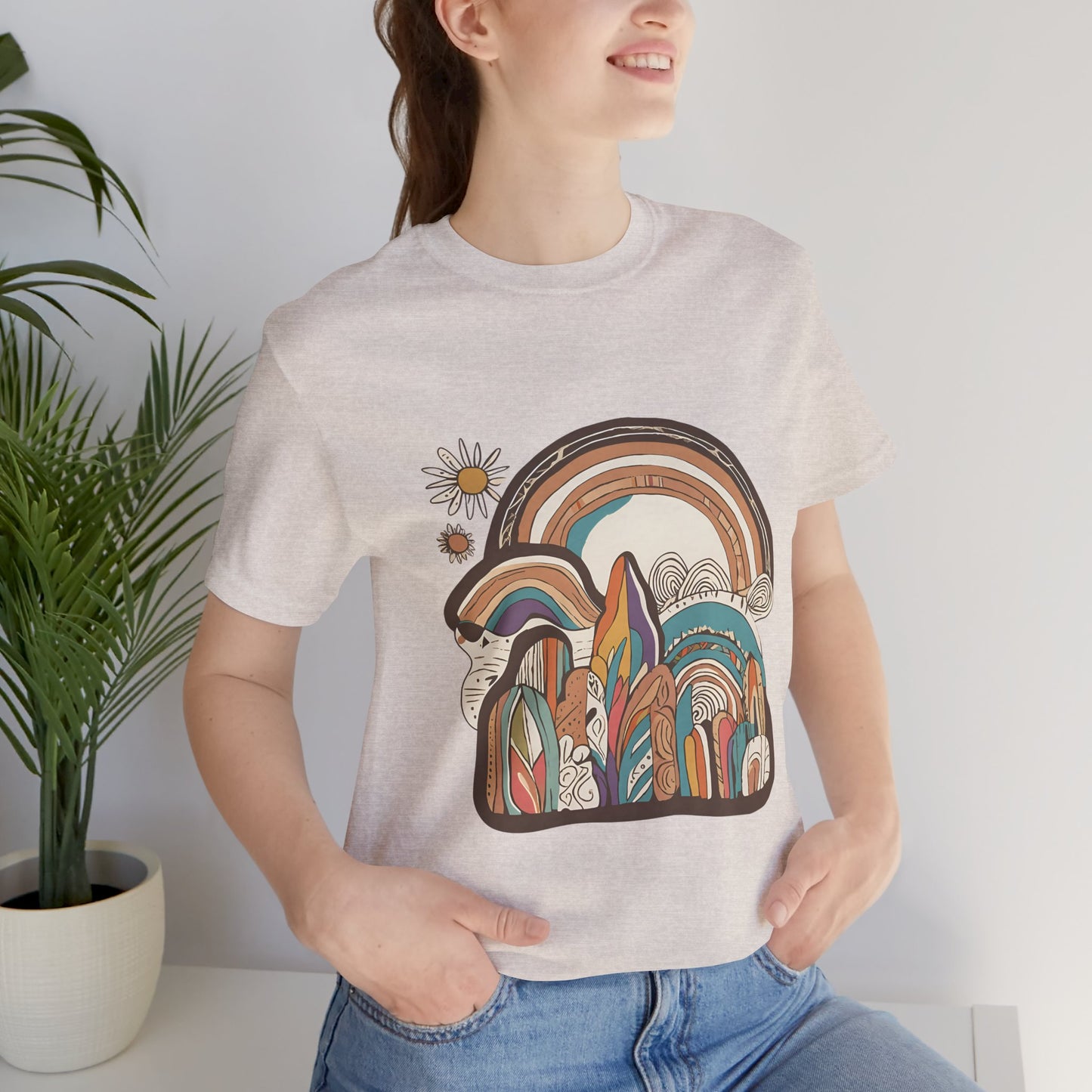 Retro Rainbow Short Sleeve Tee | Boho Aesthetic Unisex T-Shirt