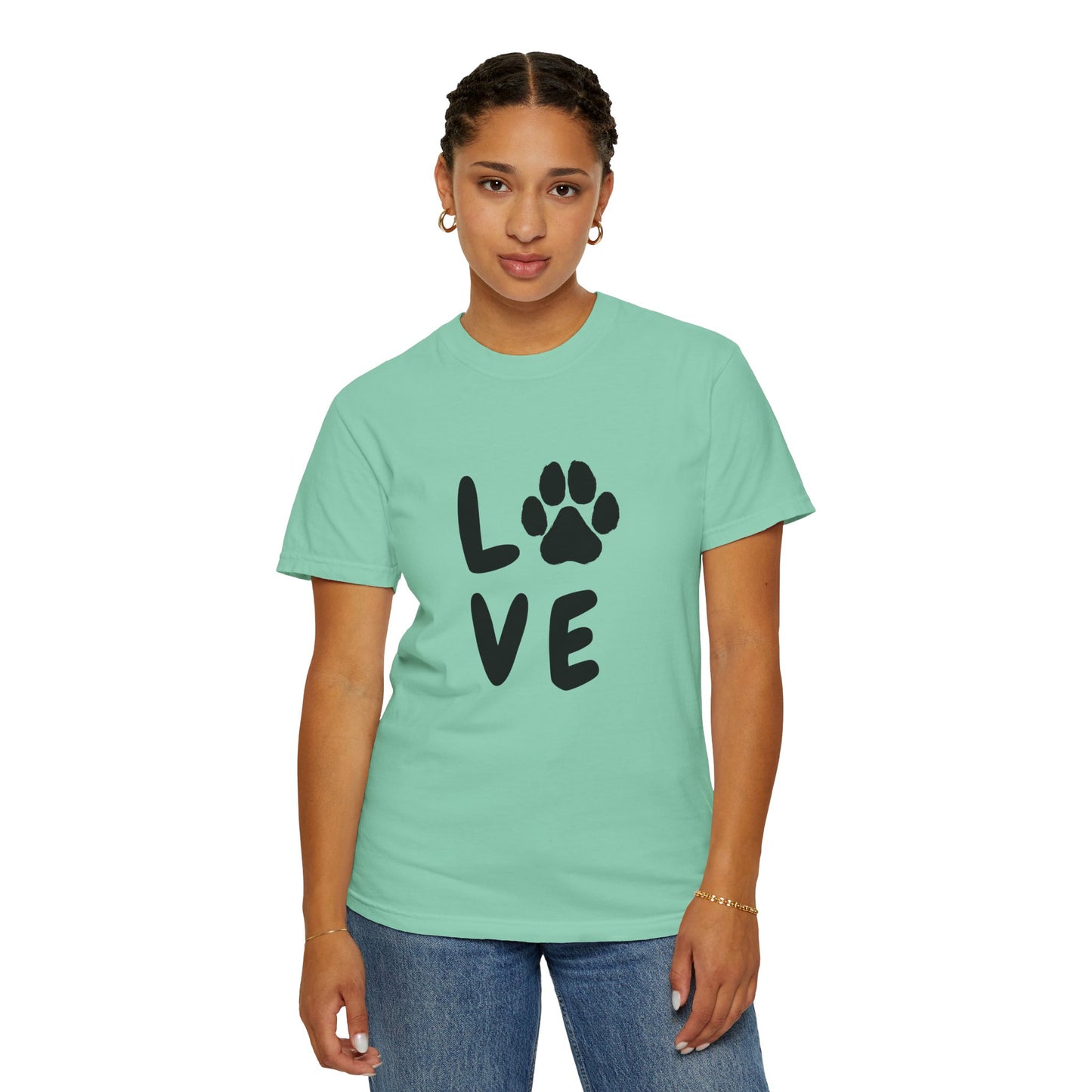 Love and Paw Unisex Garment-Dyed T-Shirt - Perfect for Dog Lovers