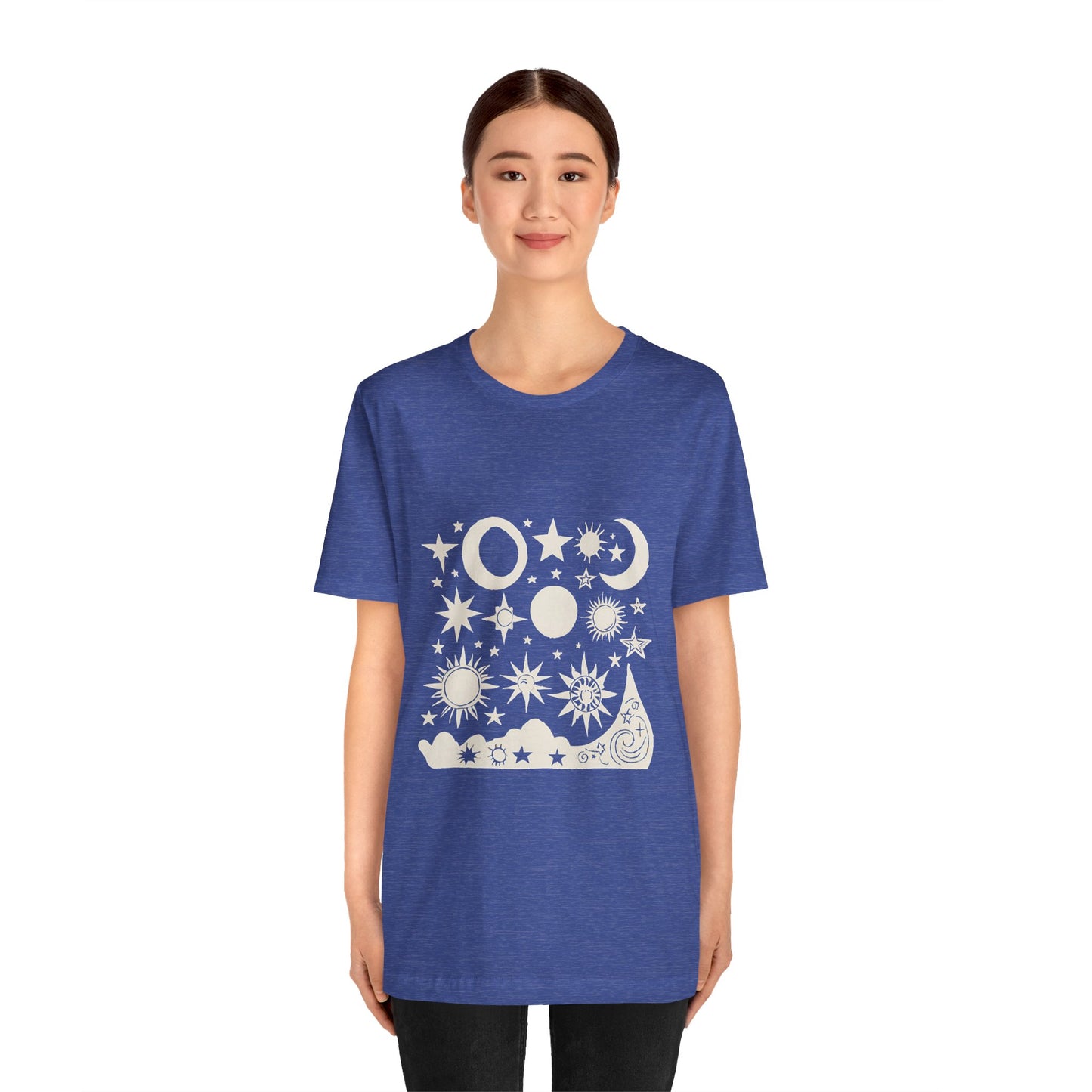 Celestial Vibes Unisex Short Sleeve Tee - Stars and Moons Design