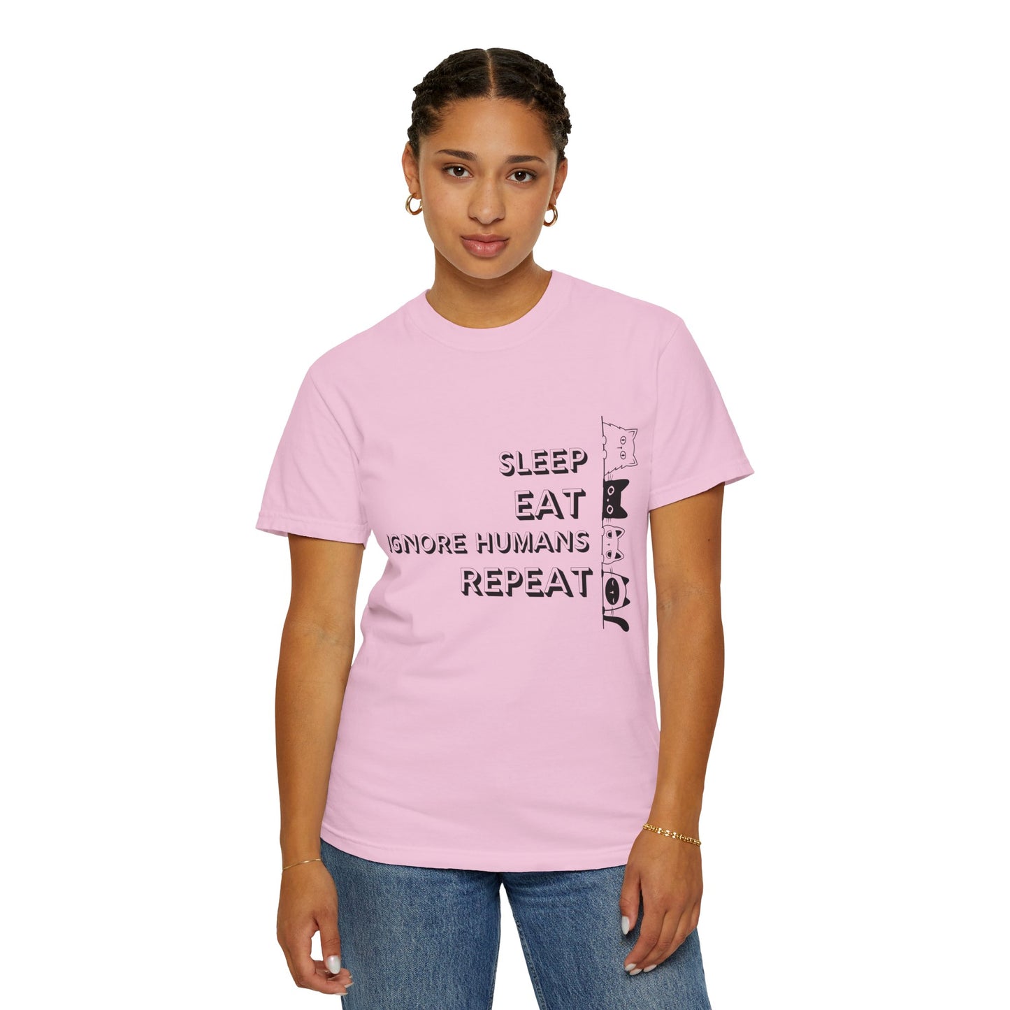 Unisex Garment-Dyed T-Shirt - "Sleep Eat Ignore Humans Repeat" - Casual Fun Tee