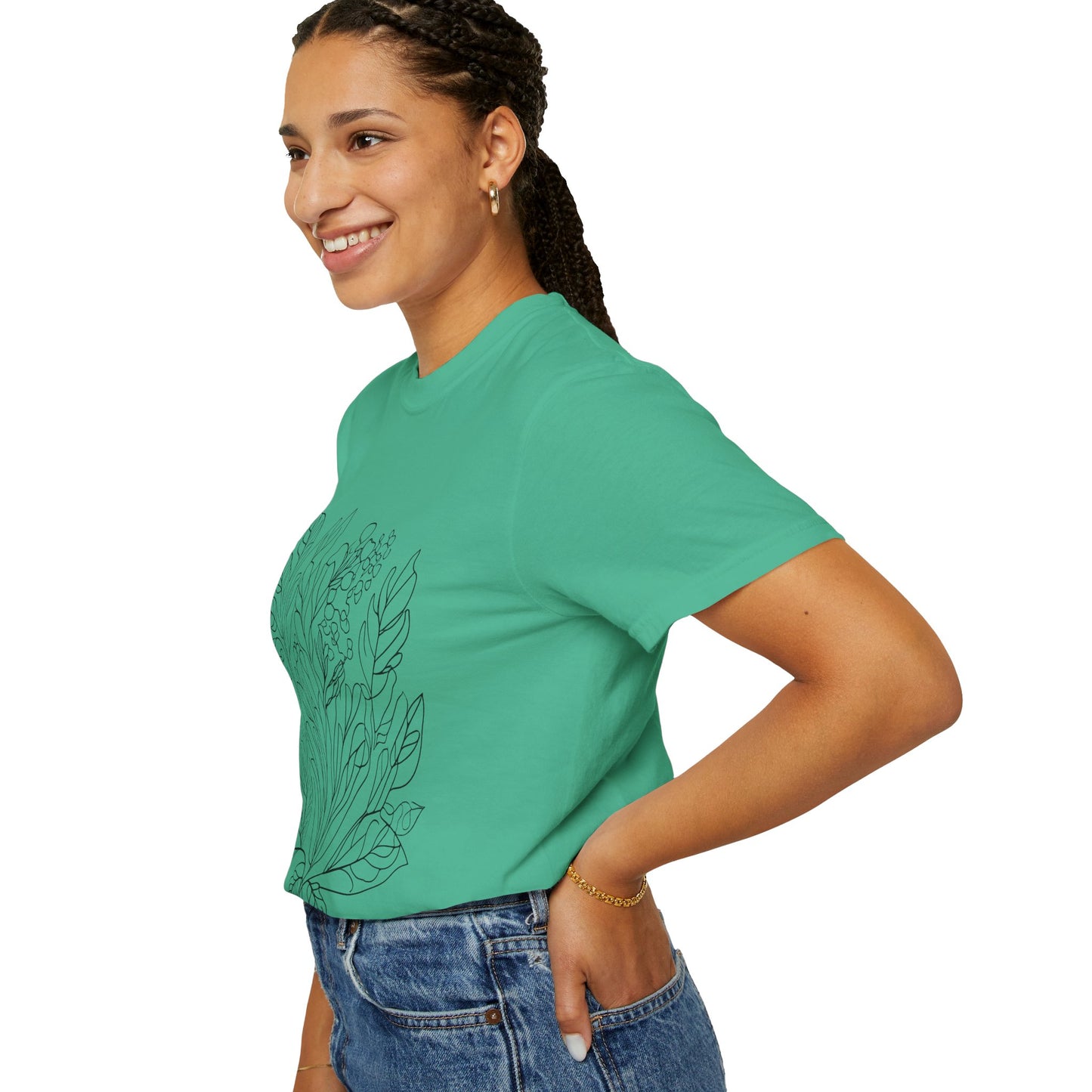 Botanical Line Art Unisex T-Shirt - Eco-Friendly Floral Design