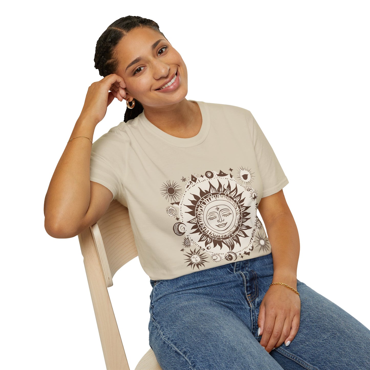 Celestial Sun Unisex Softstyle T-Shirt - Boho Chic Graphic Tee