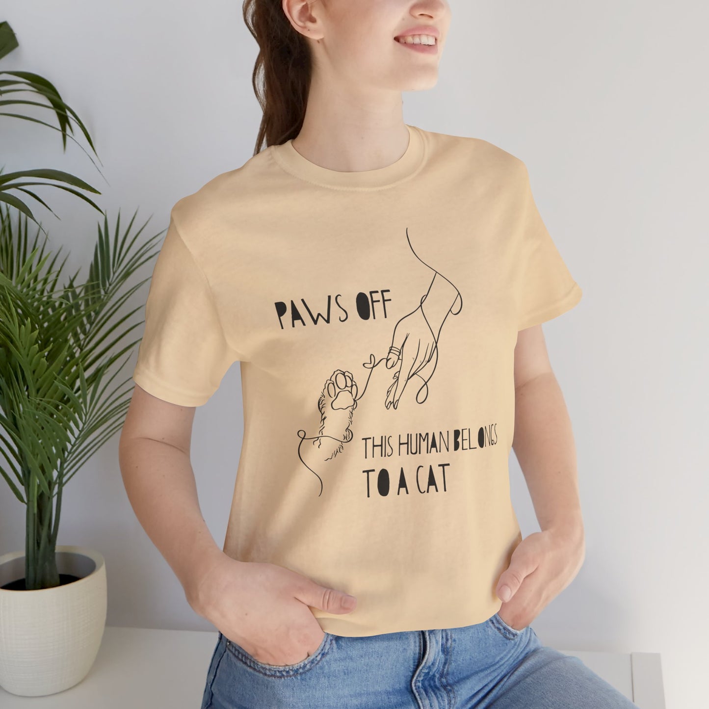 Cat Lover Unisex Jersey Tee - 'Paws Off This Human Belongs to a Cat'