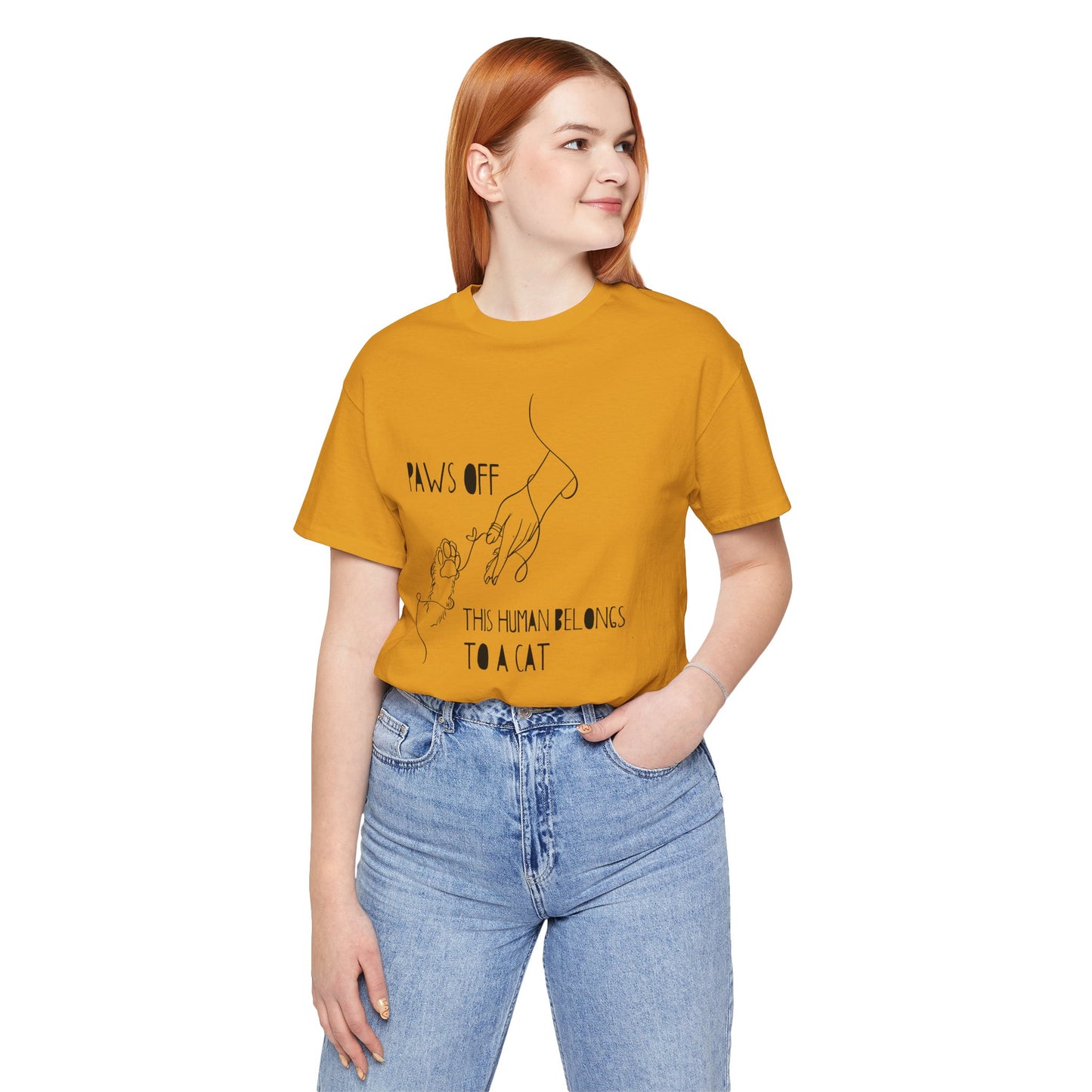 Cat Lover Unisex Jersey Tee - 'Paws Off This Human Belongs to a Cat'