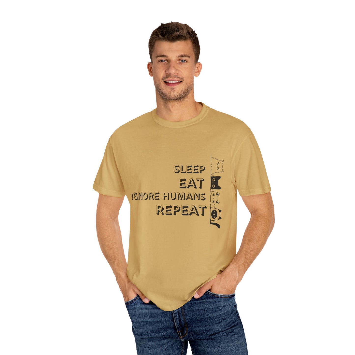 Unisex Garment-Dyed T-Shirt - "Sleep Eat Ignore Humans Repeat" - Casual Fun Tee