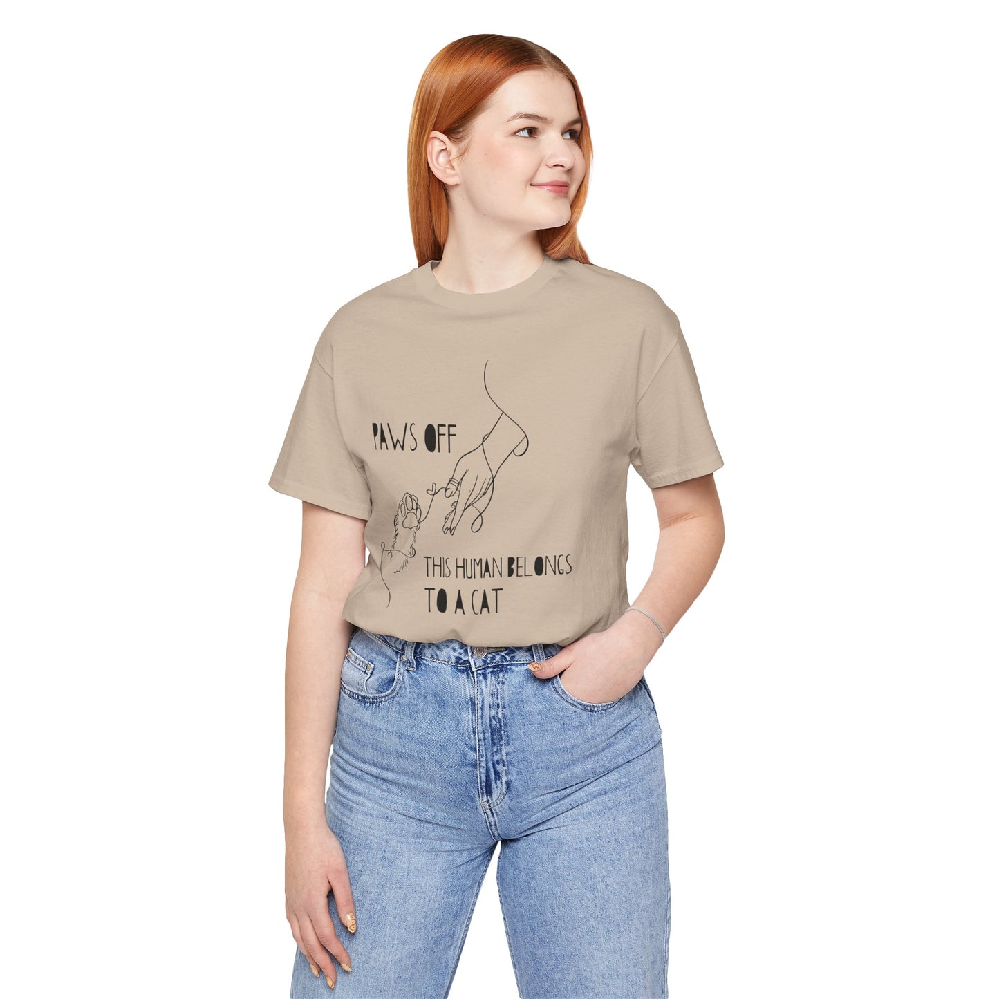 Cat Lover Unisex Jersey Tee - 'Paws Off This Human Belongs to a Cat'