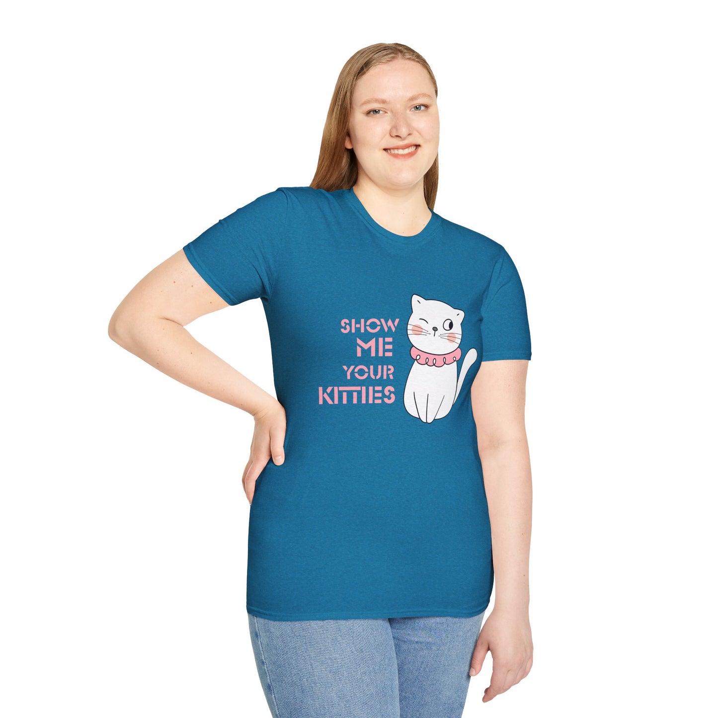 Show Me Your Kitties Unisex Softstyle T-Shirt - Cute Cat Graphic Tee for Cat Lovers