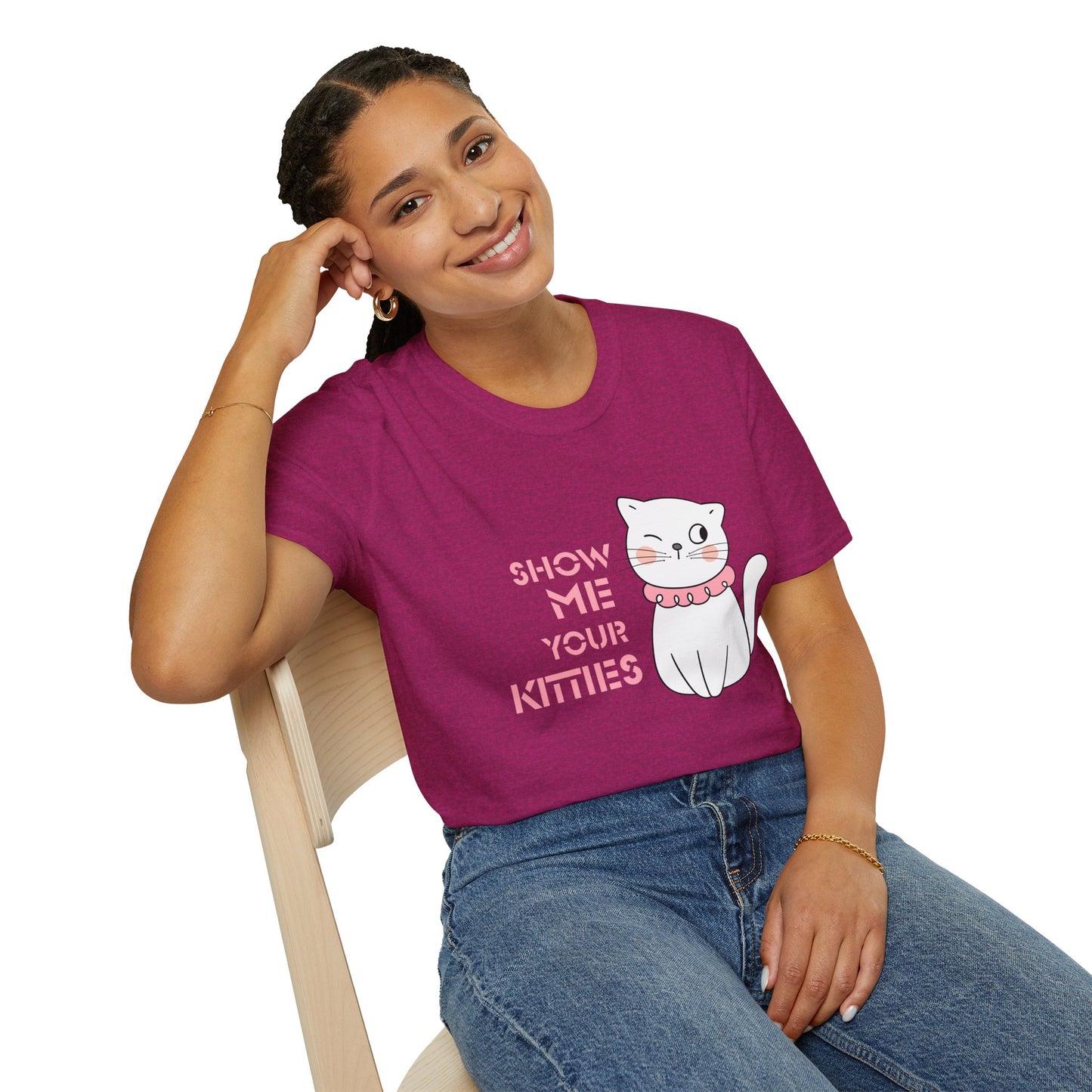 Show Me Your Kitties Unisex Softstyle T-Shirt - Cute Cat Graphic Tee for Cat Lovers