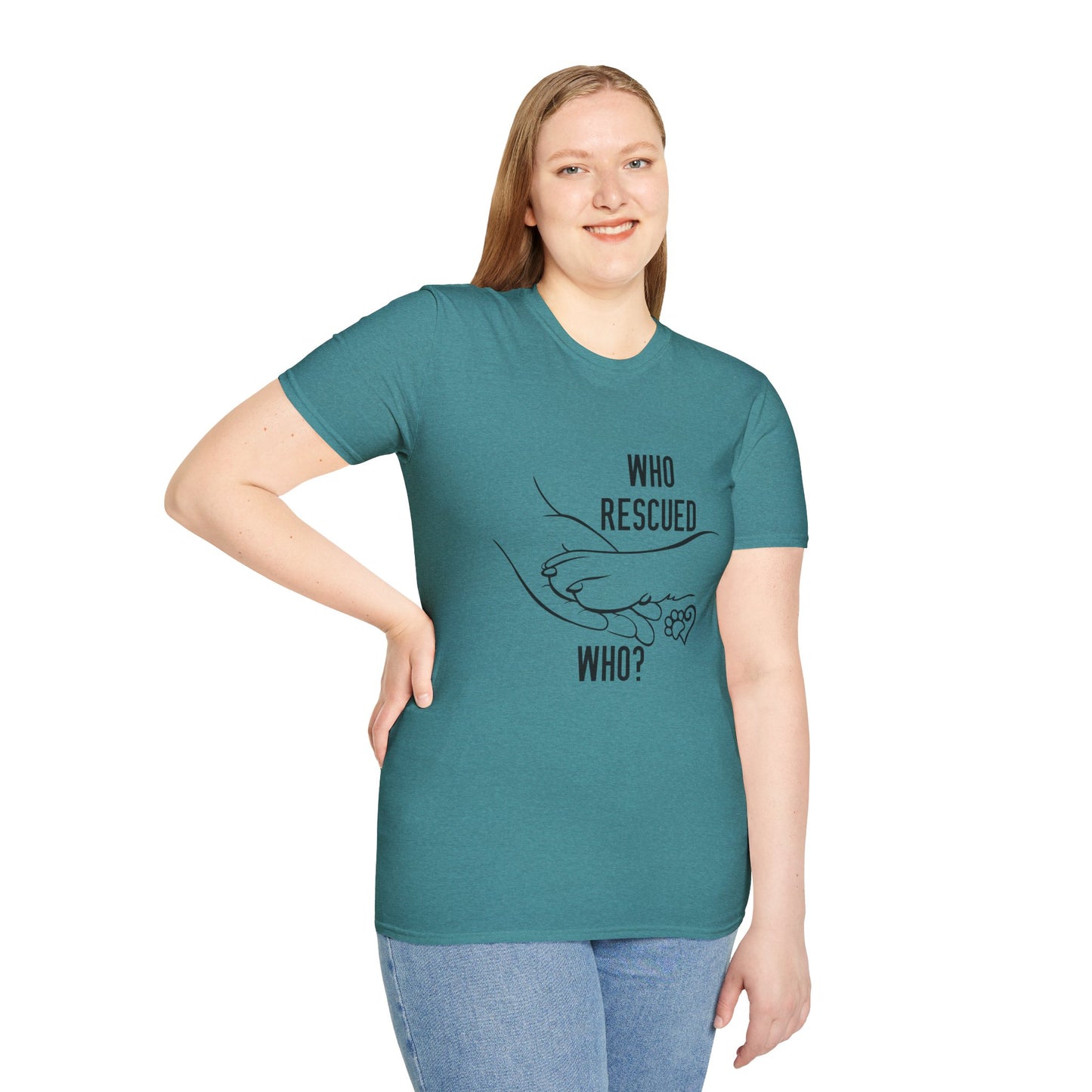 Who Rescued Who? Unisex Softstyle T-Shirt - Perfect for Animal Lovers