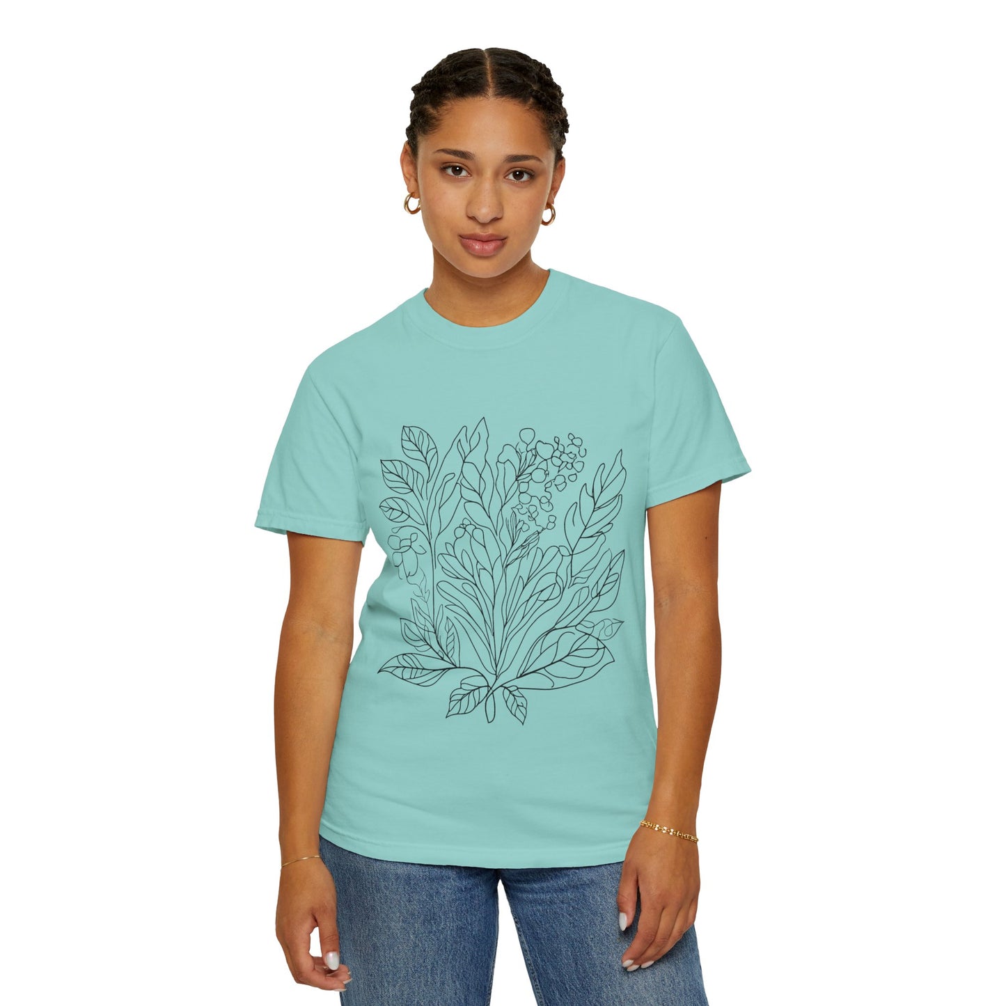 Botanical Line Art Unisex T-Shirt - Eco-Friendly Floral Design