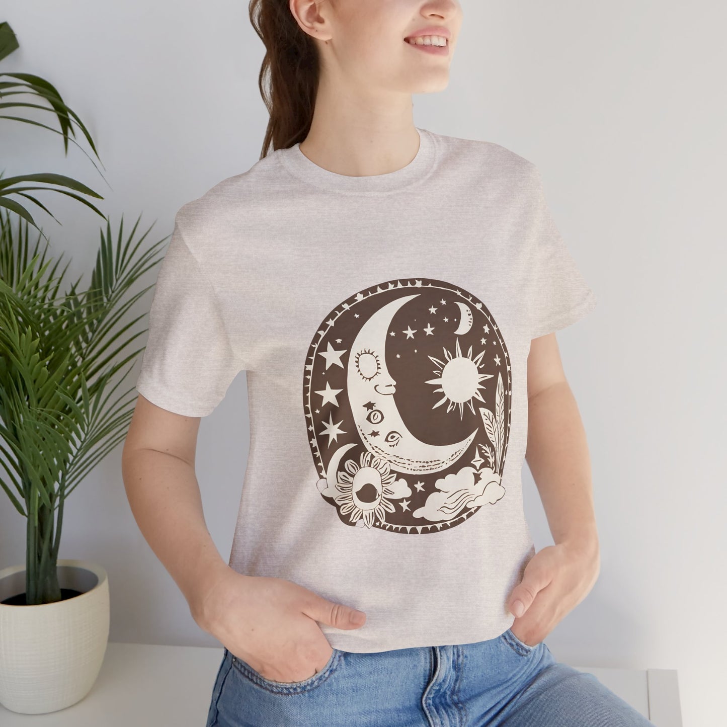 Celestial Dreams Unisex Jersey Tee - Moon & Sun Design