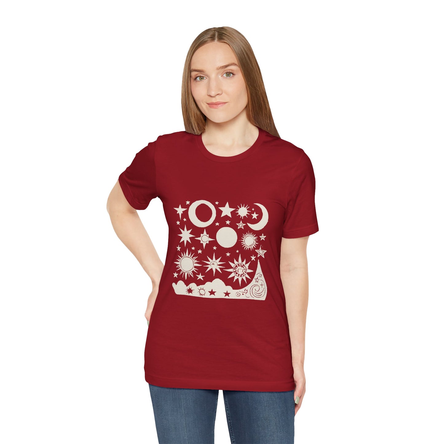 Celestial Vibes Unisex Short Sleeve Tee - Stars and Moons Design