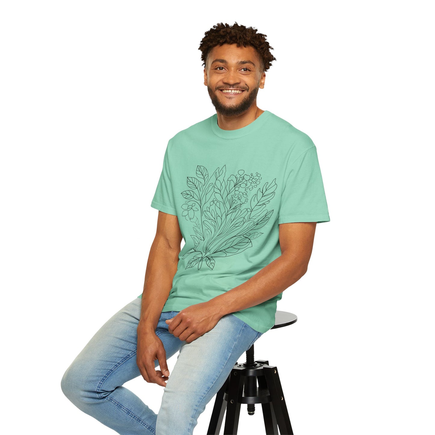 Botanical Line Art Unisex T-Shirt - Eco-Friendly Floral Design