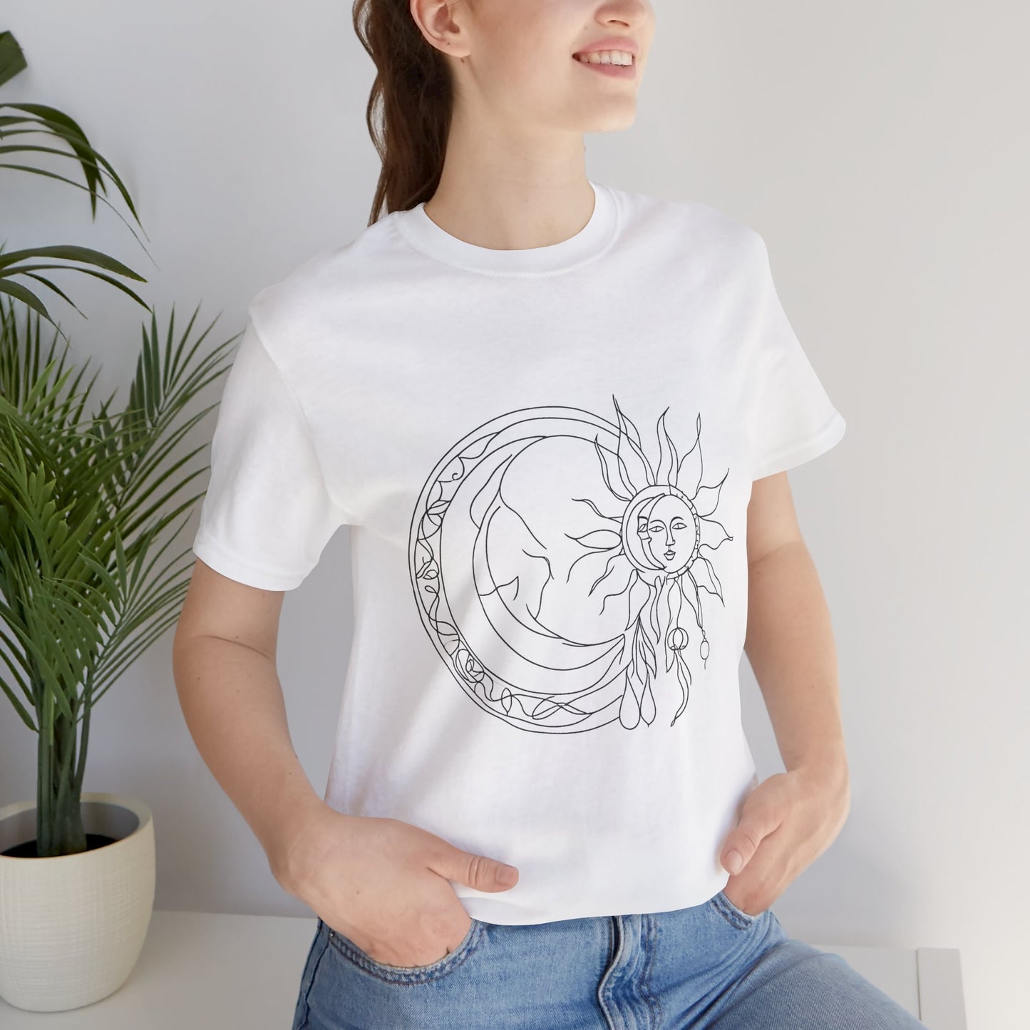 Sun and Moon Graphic Tee - Boho Unisex Jersey Short Sleeve Shirt