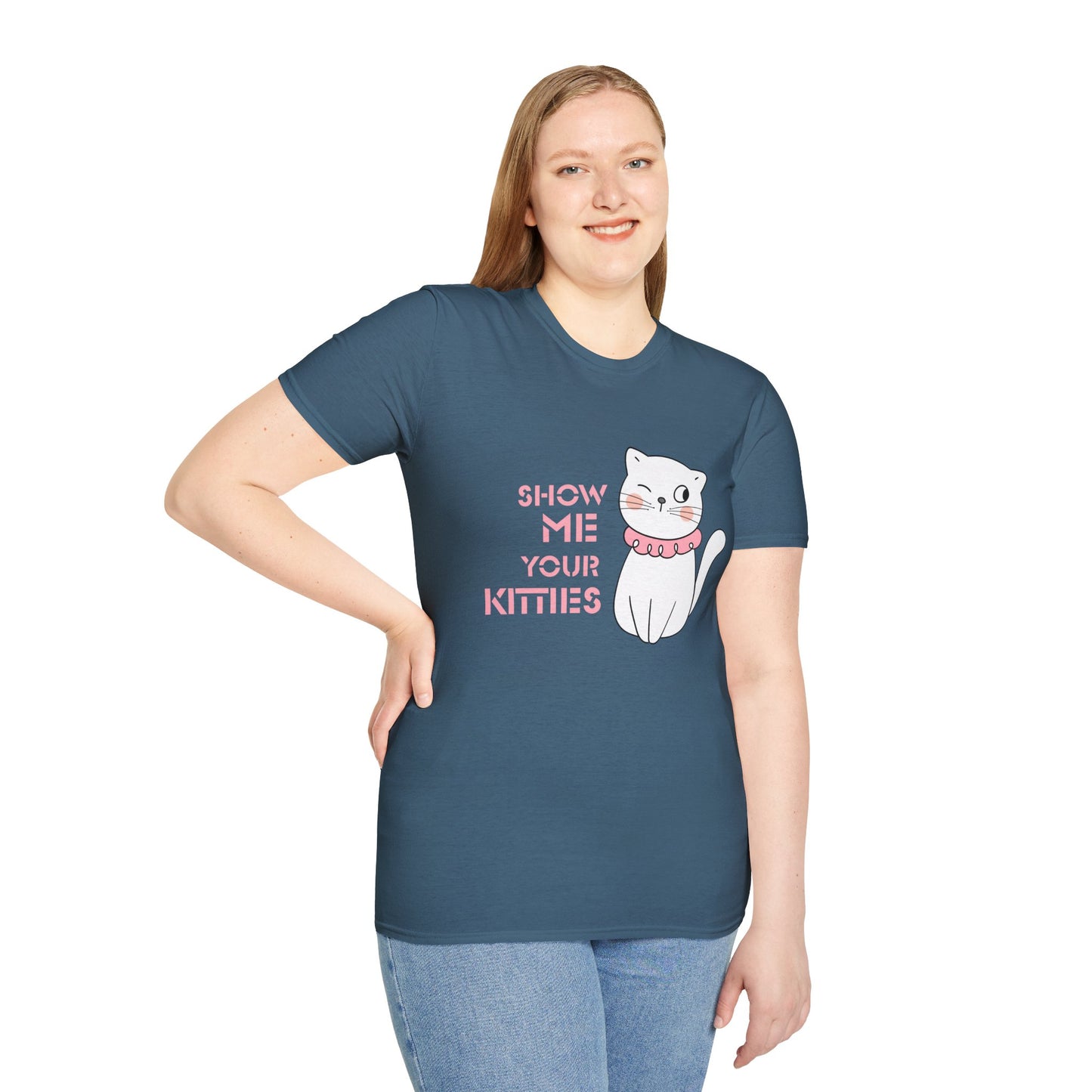 Show Me Your Kitties Unisex Softstyle T-Shirt - Cute Cat Graphic Tee for Cat Lovers