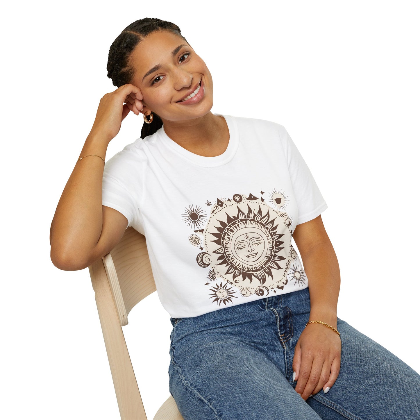 Celestial Sun Unisex Softstyle T-Shirt - Boho Chic Graphic Tee