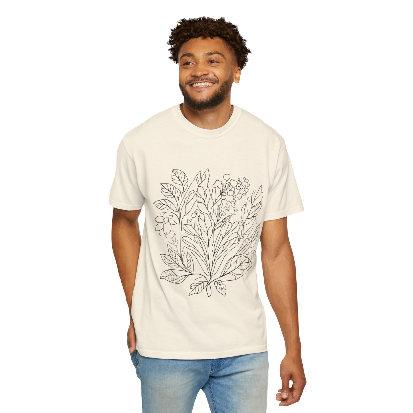 Botanical Line Art Unisex T-Shirt - Eco-Friendly Floral Design