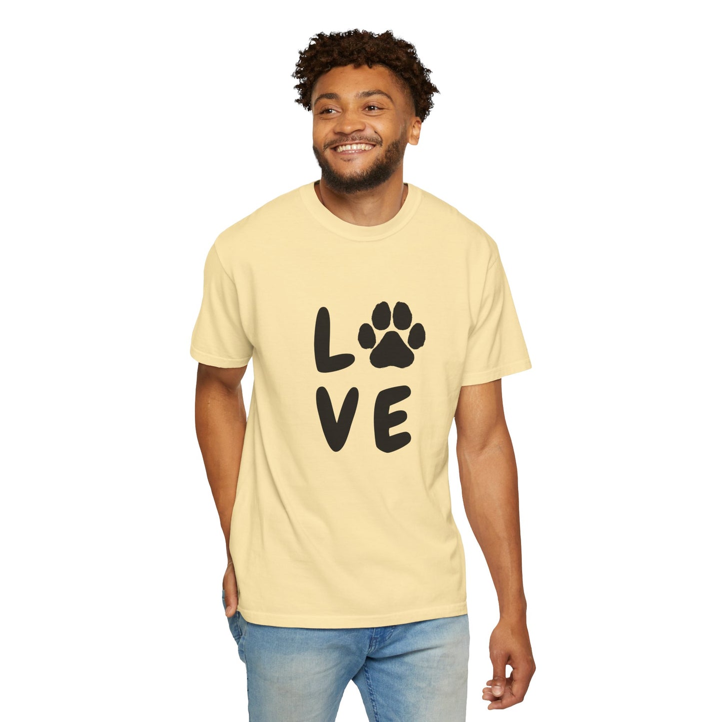 Love and Paw Unisex Garment-Dyed T-Shirt - Perfect for Dog Lovers