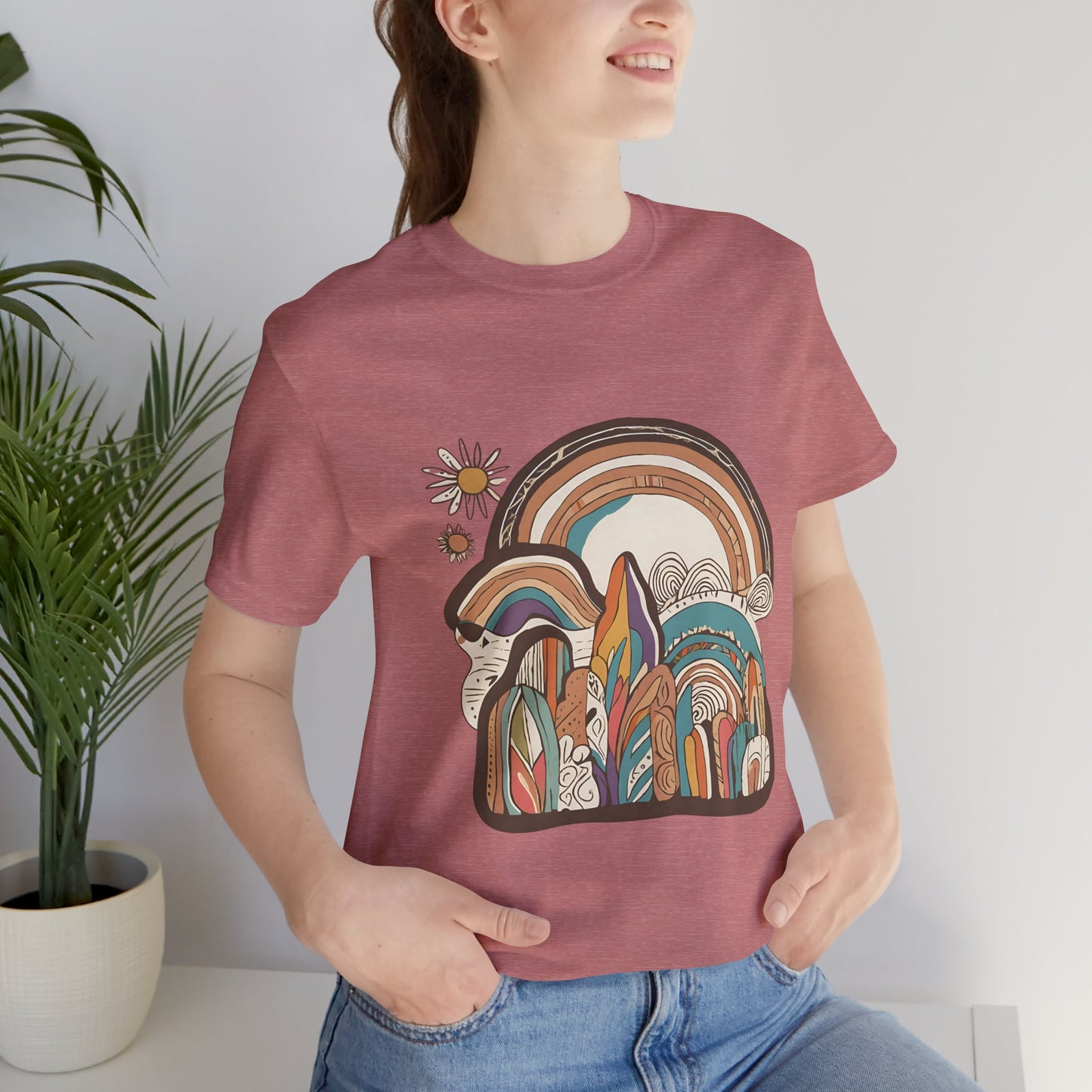 Retro Rainbow Short Sleeve Tee | Boho Aesthetic Unisex T-Shirt