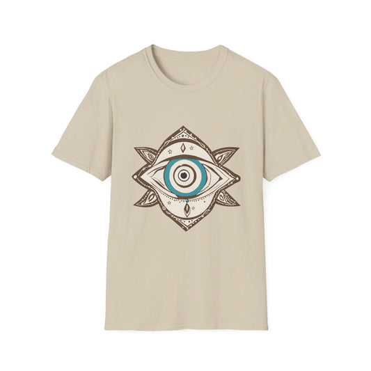 Unisex Softstyle T-Shirt with Eye of Protection Design - Boho Spiritual Tee