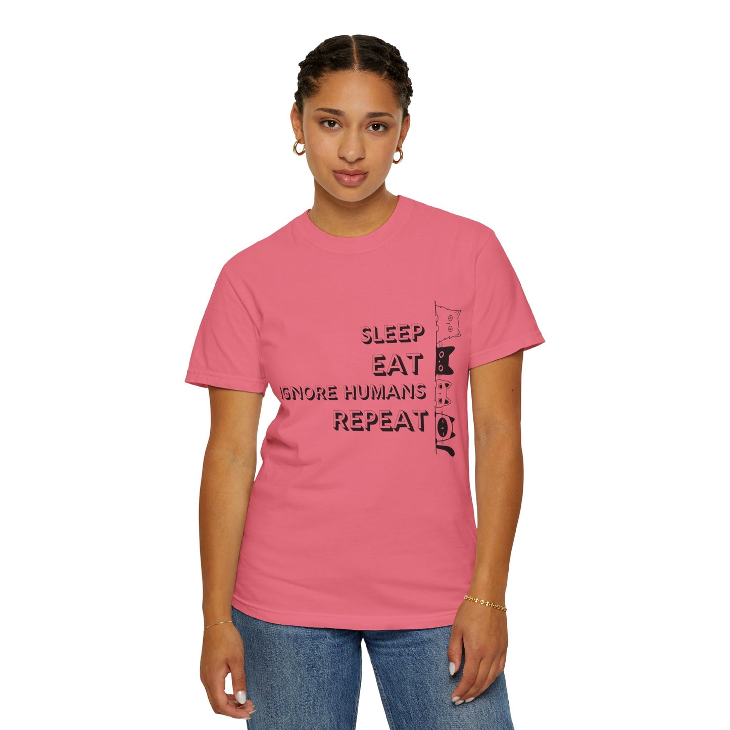 Unisex Garment-Dyed T-Shirt - "Sleep Eat Ignore Humans Repeat" - Casual Fun Tee