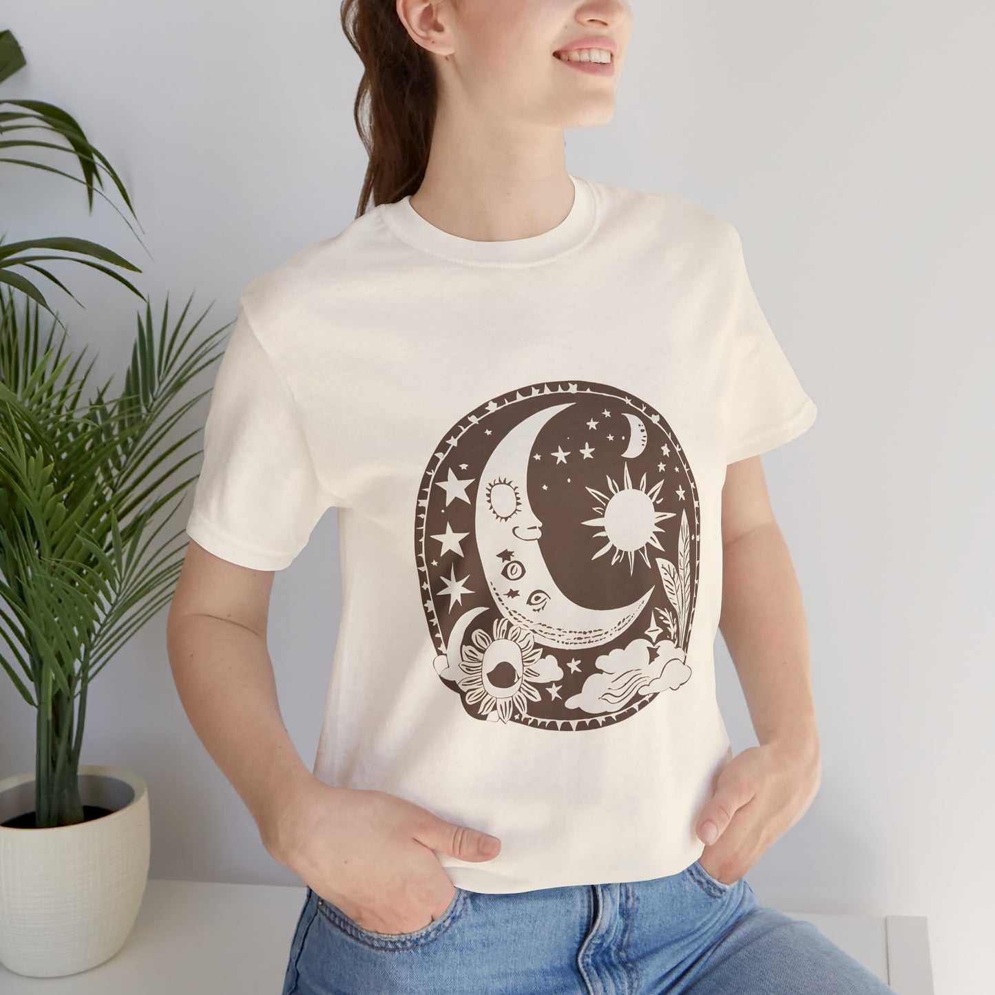 Celestial Dreams Unisex Jersey Tee - Moon & Sun Design