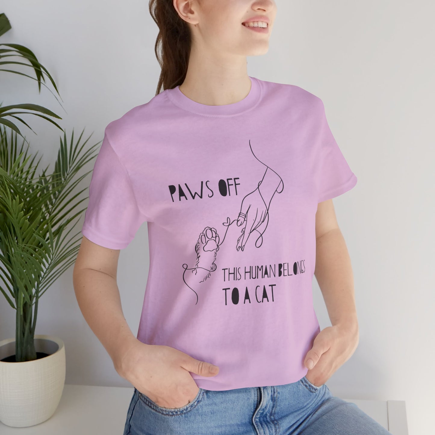 Cat Lover Unisex Jersey Tee - 'Paws Off This Human Belongs to a Cat'