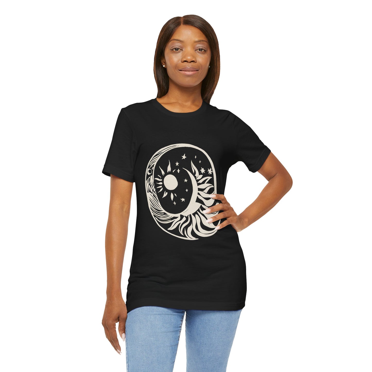 Bohemian Sun and Moon Graphic Tee - Unisex Jersey Short Sleeve