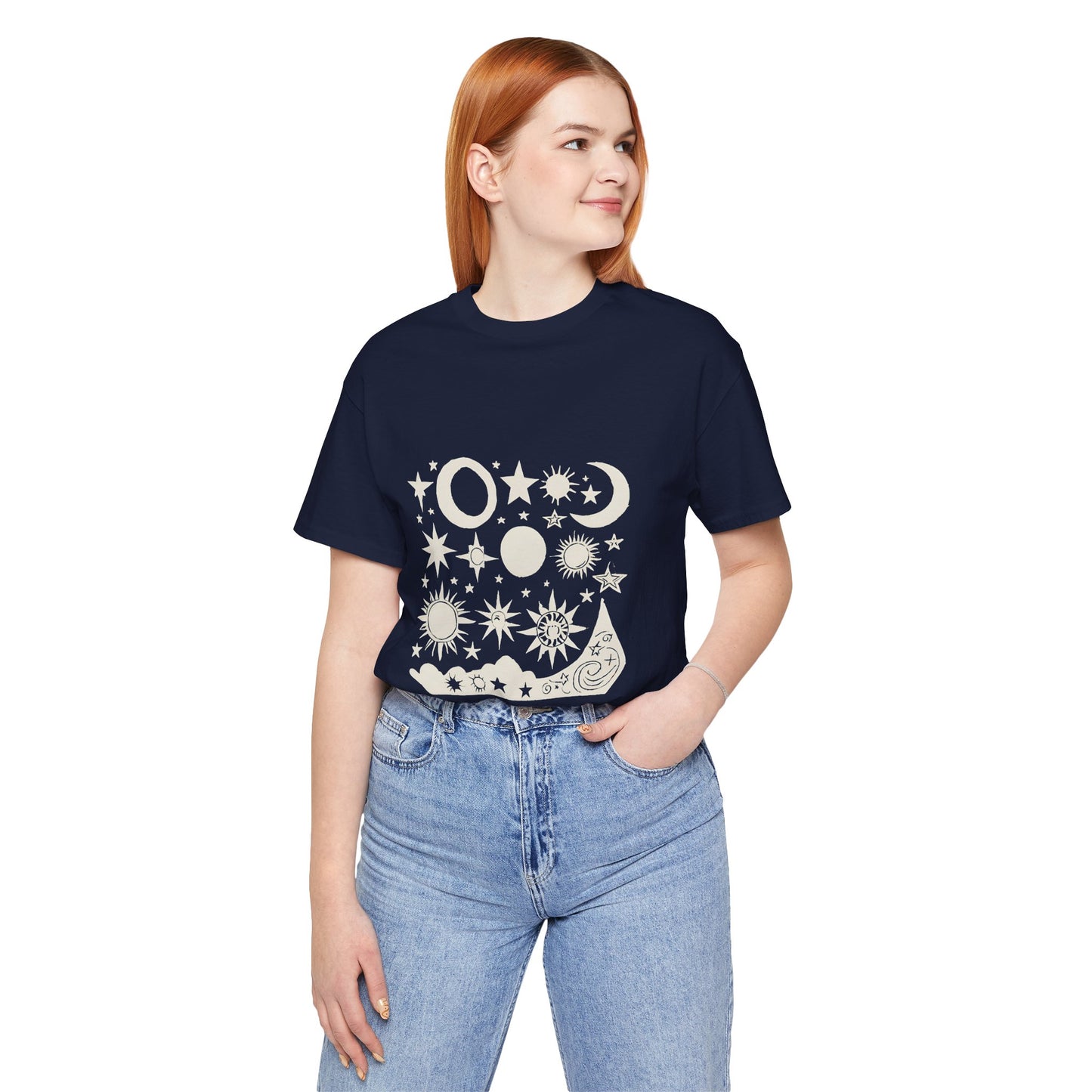 Celestial Vibes Unisex Short Sleeve Tee - Stars and Moons Design